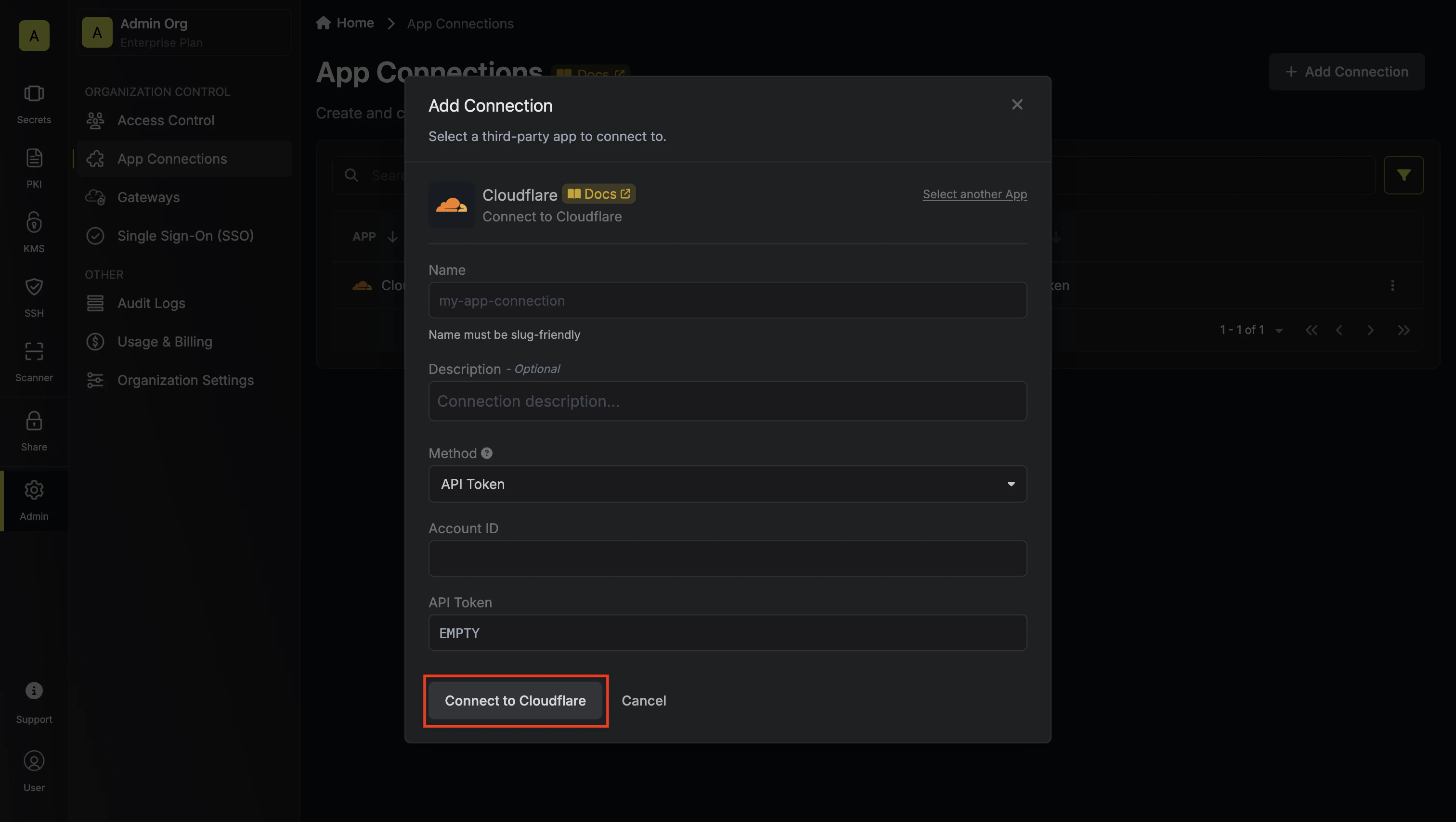 Connect to
Cloudflare
