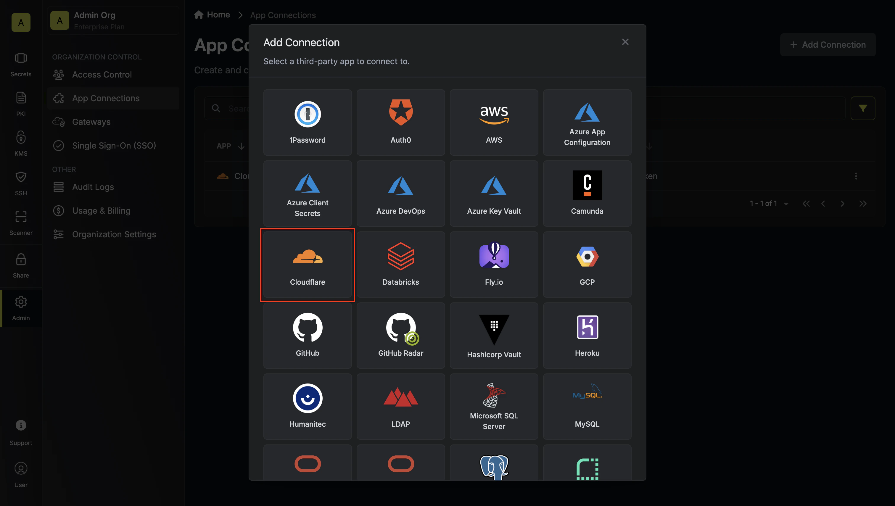 Select Cloudflare
Connection