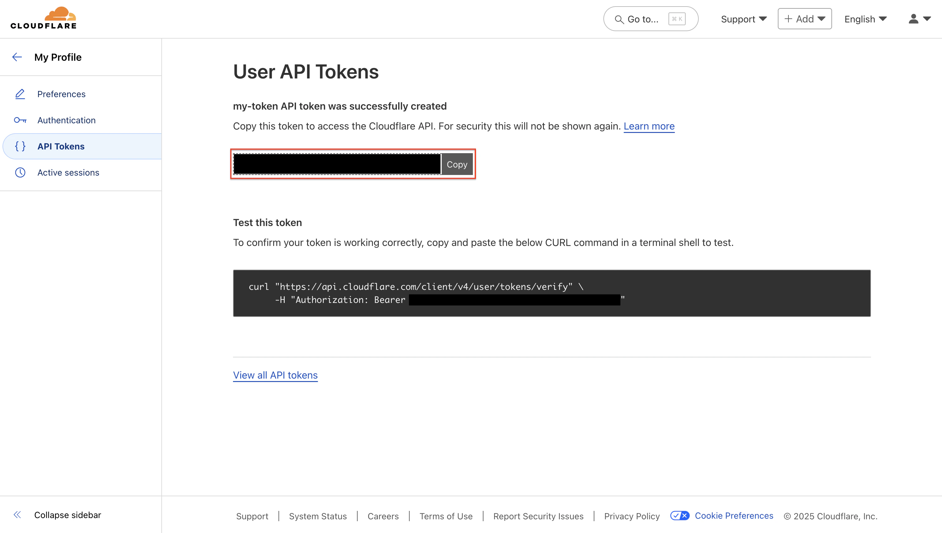 Generated API Token
