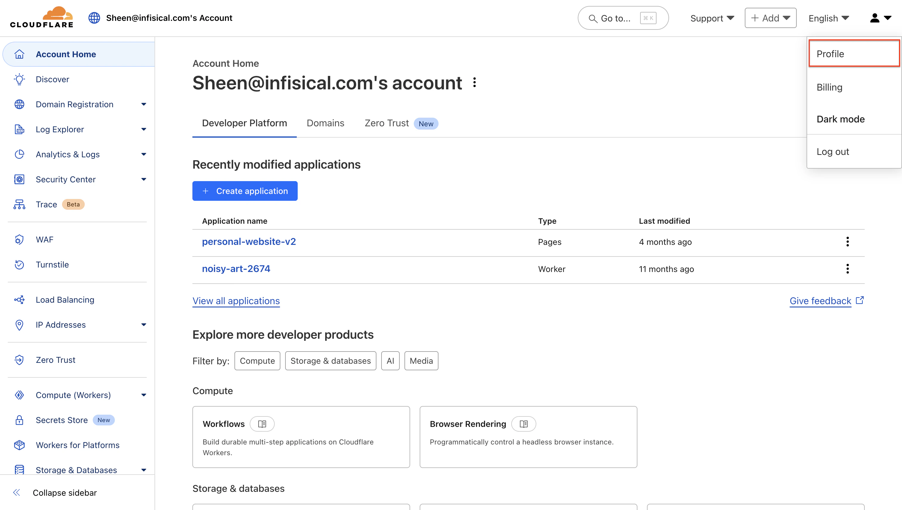Navigate Cloudflare Profile