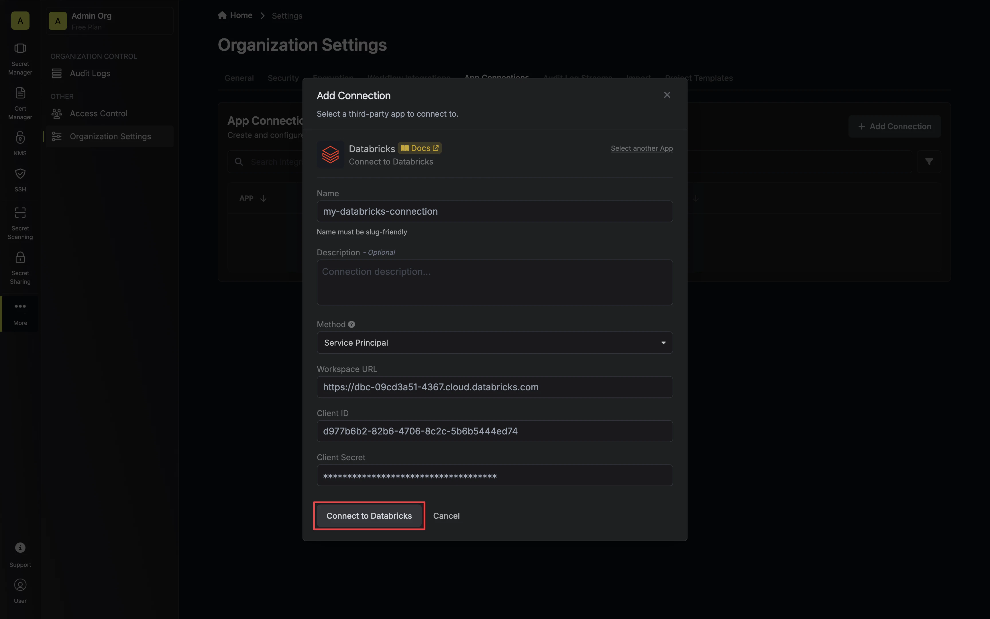 Connect via Databricks
service principal