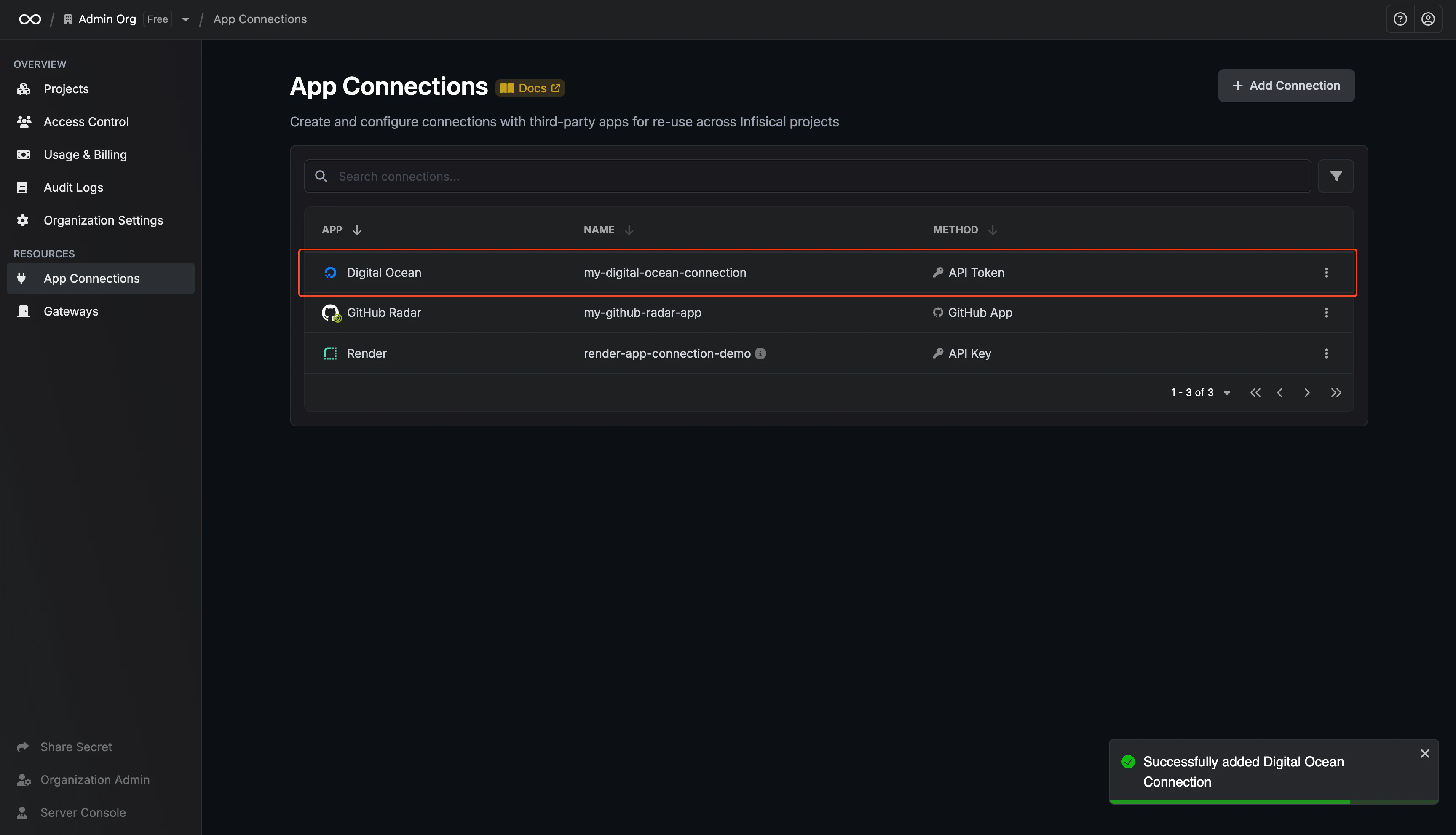 DigitalOcean Connection Created