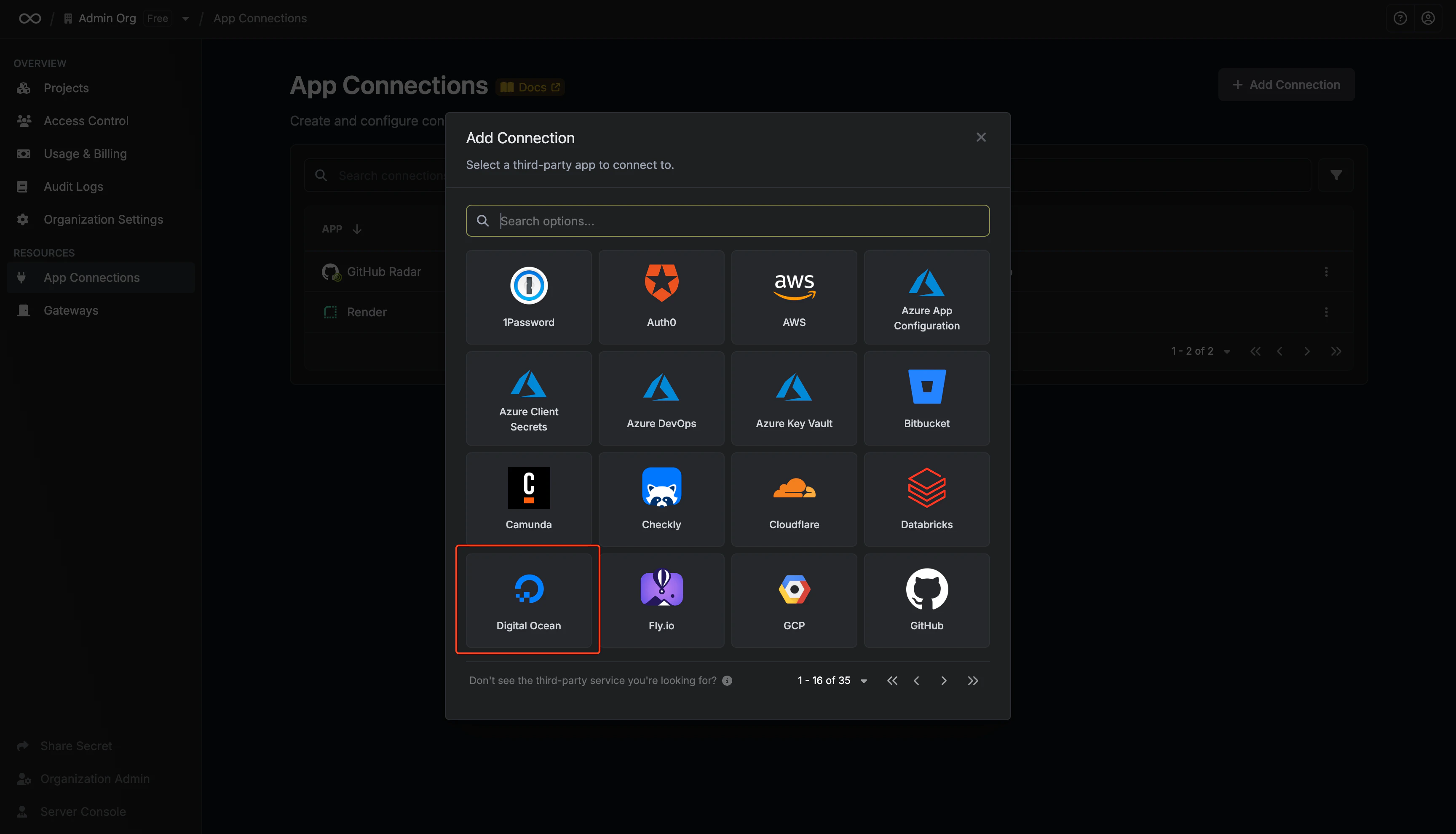 Select DigitalOcean Connection