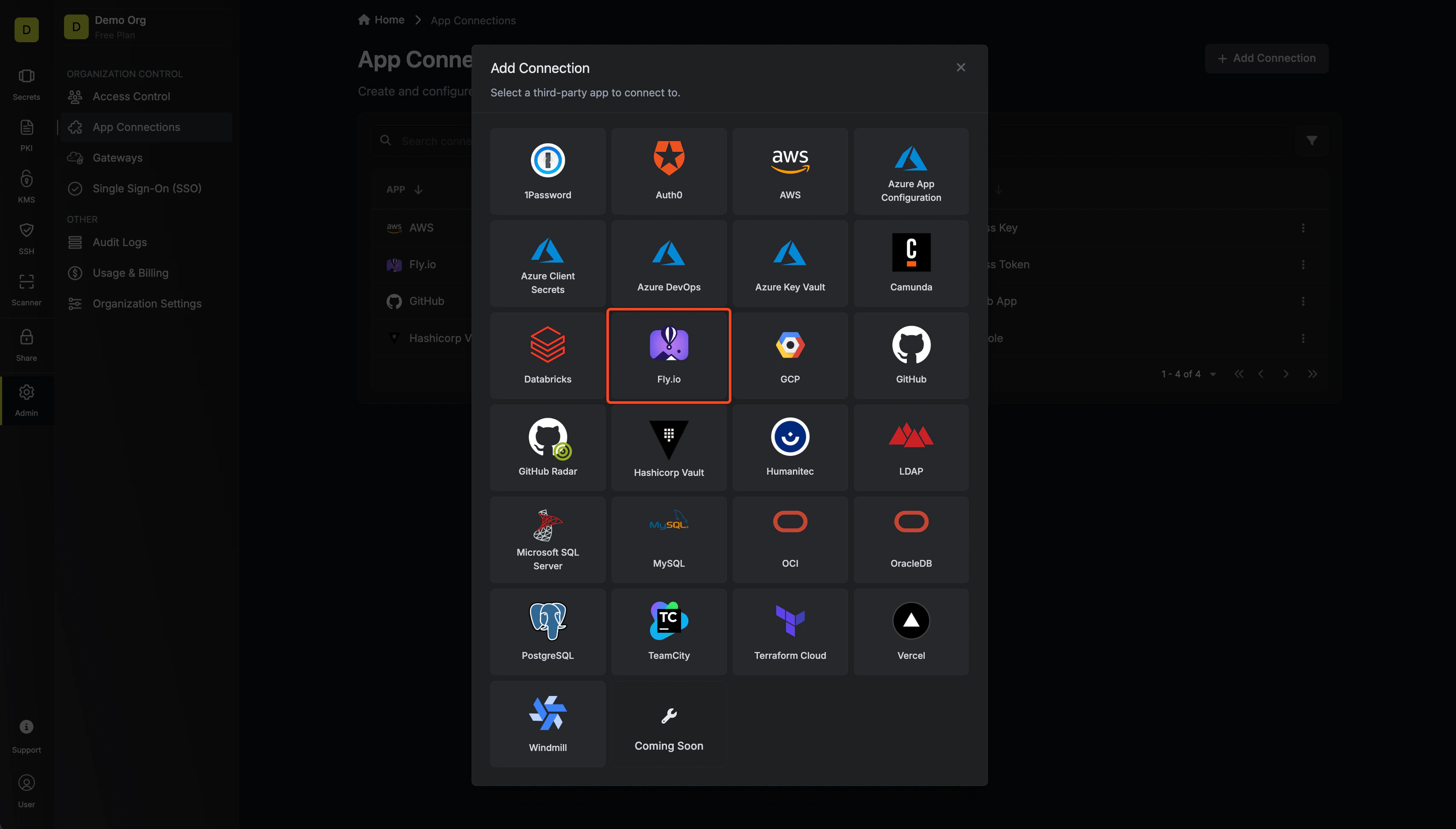 Select Fly.io Connection