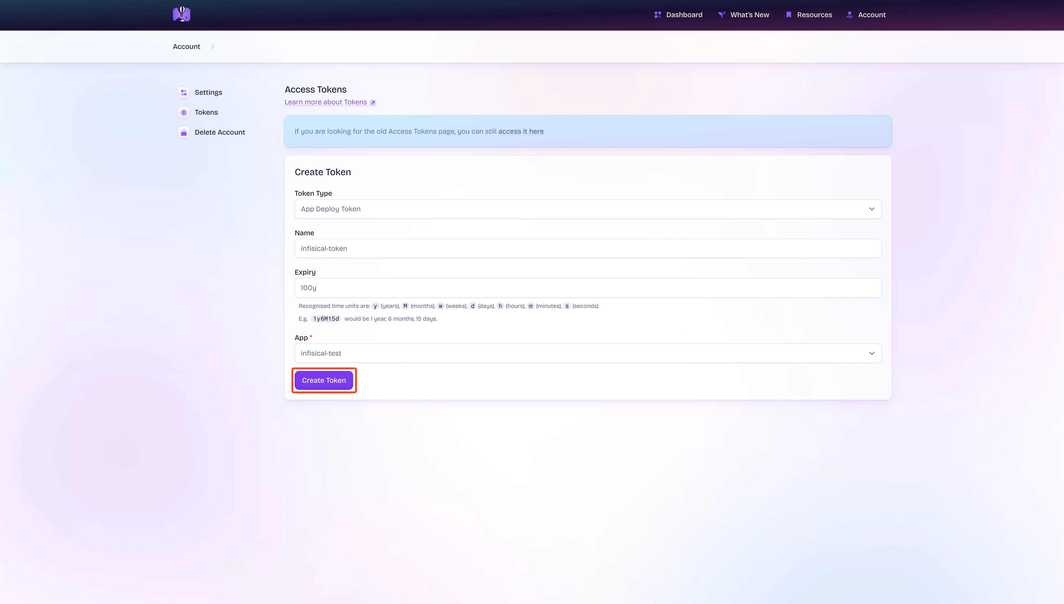 Create Token Page