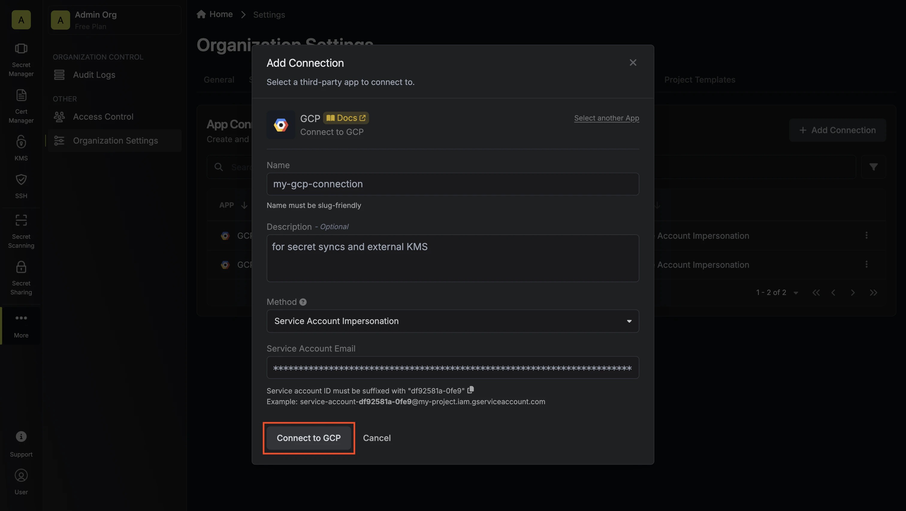 Connect via GCP
impersonation