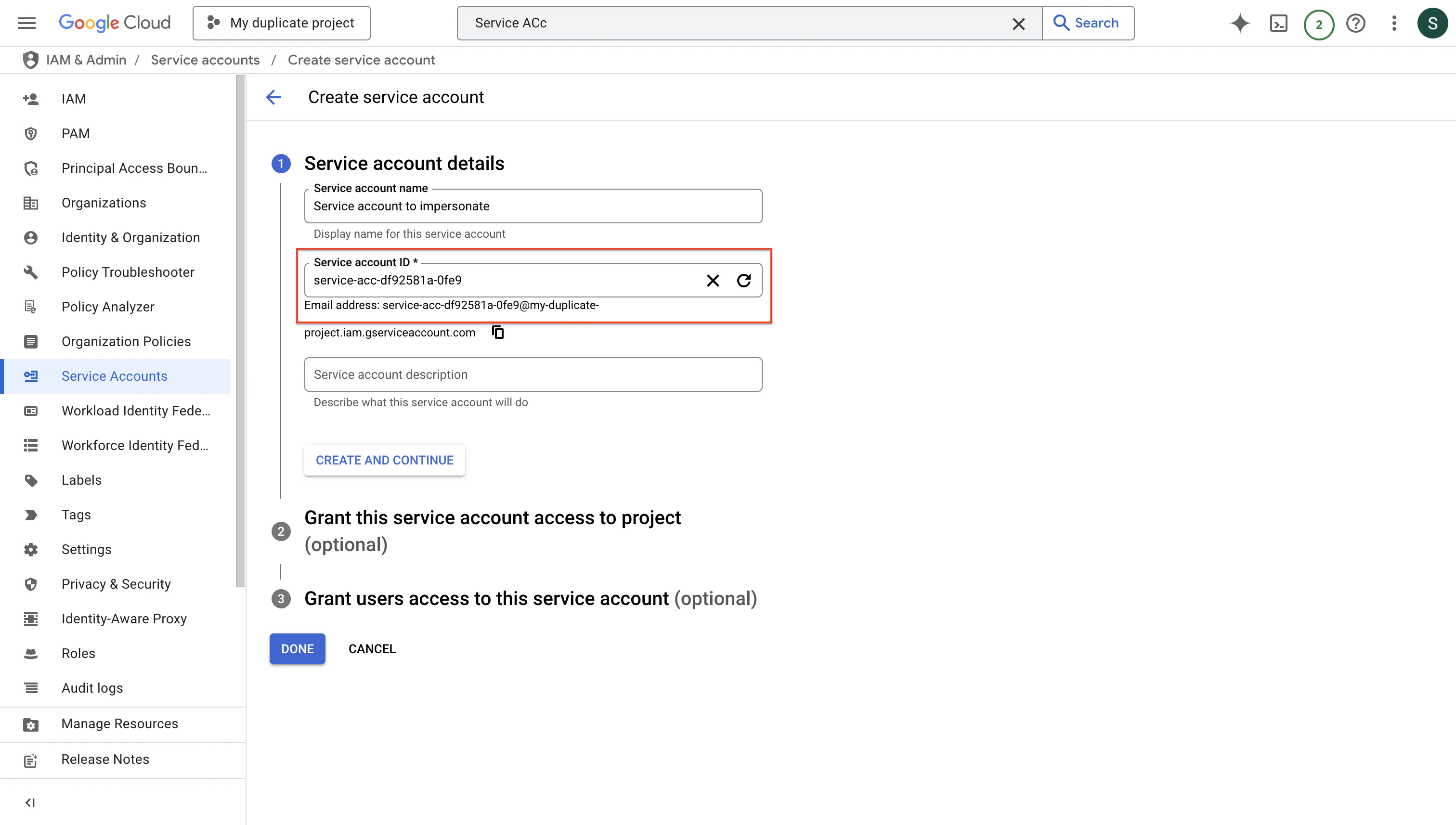 Create Service Account
