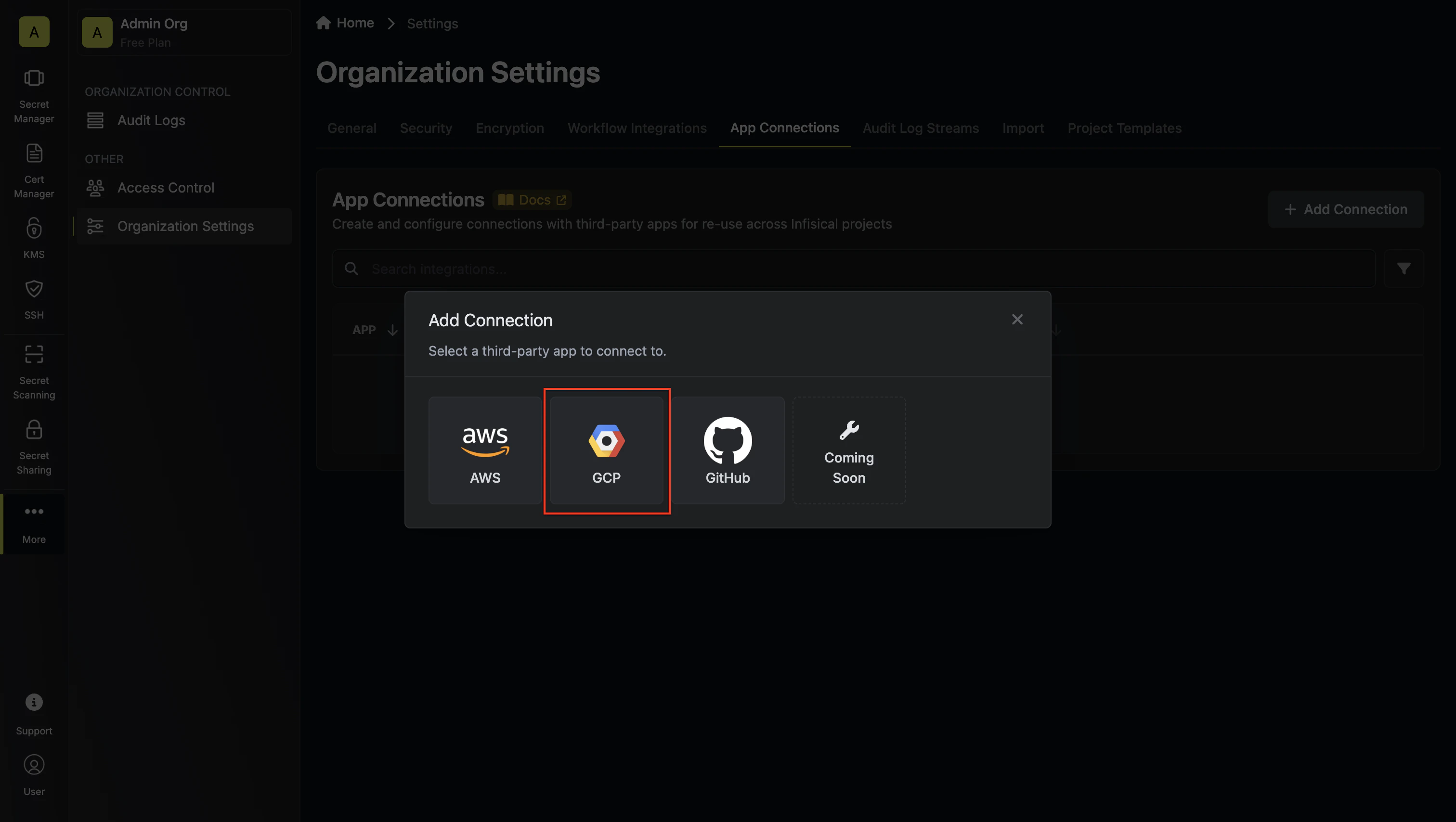 Select GCP
Connection