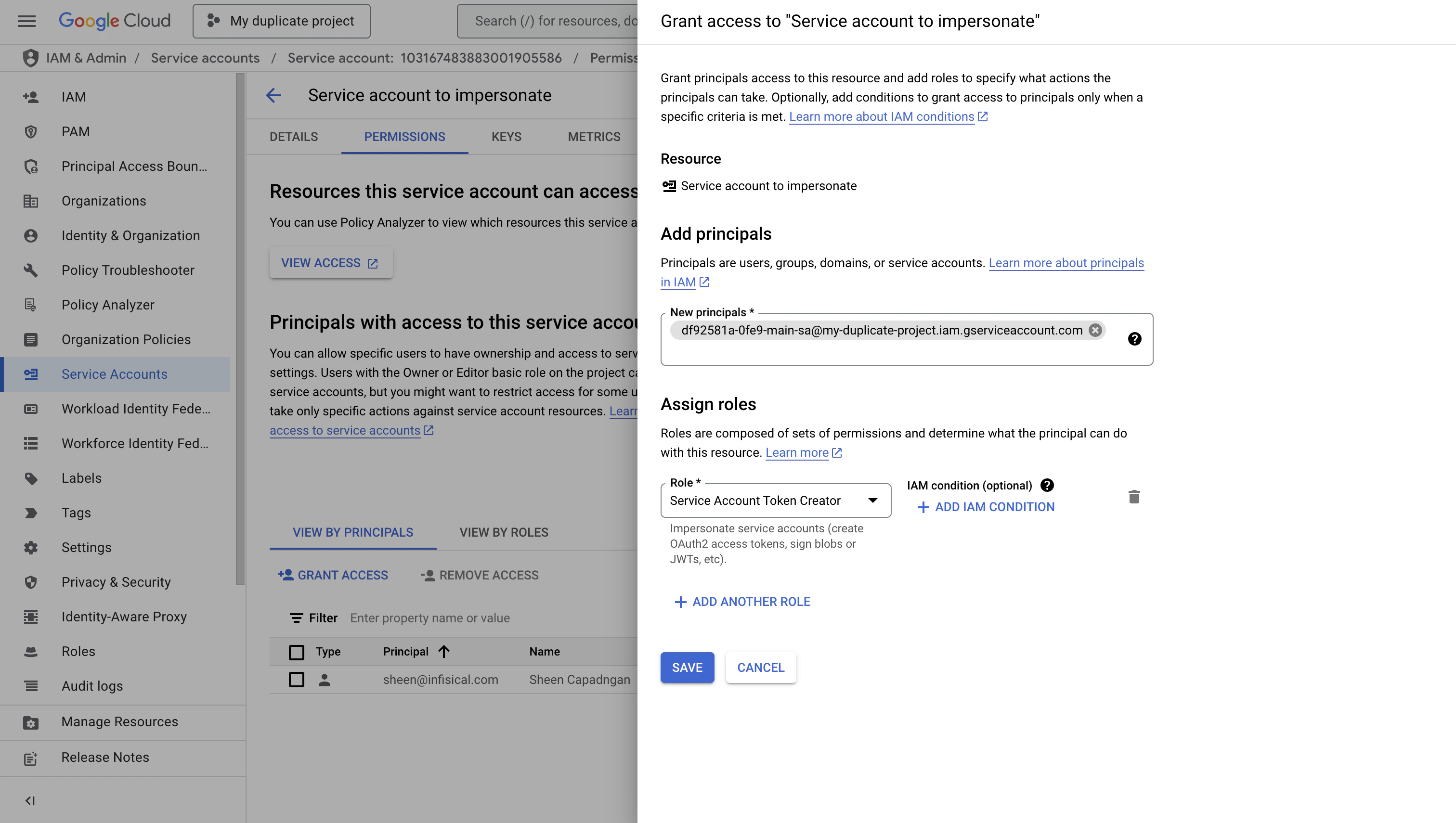 Service Account Page
