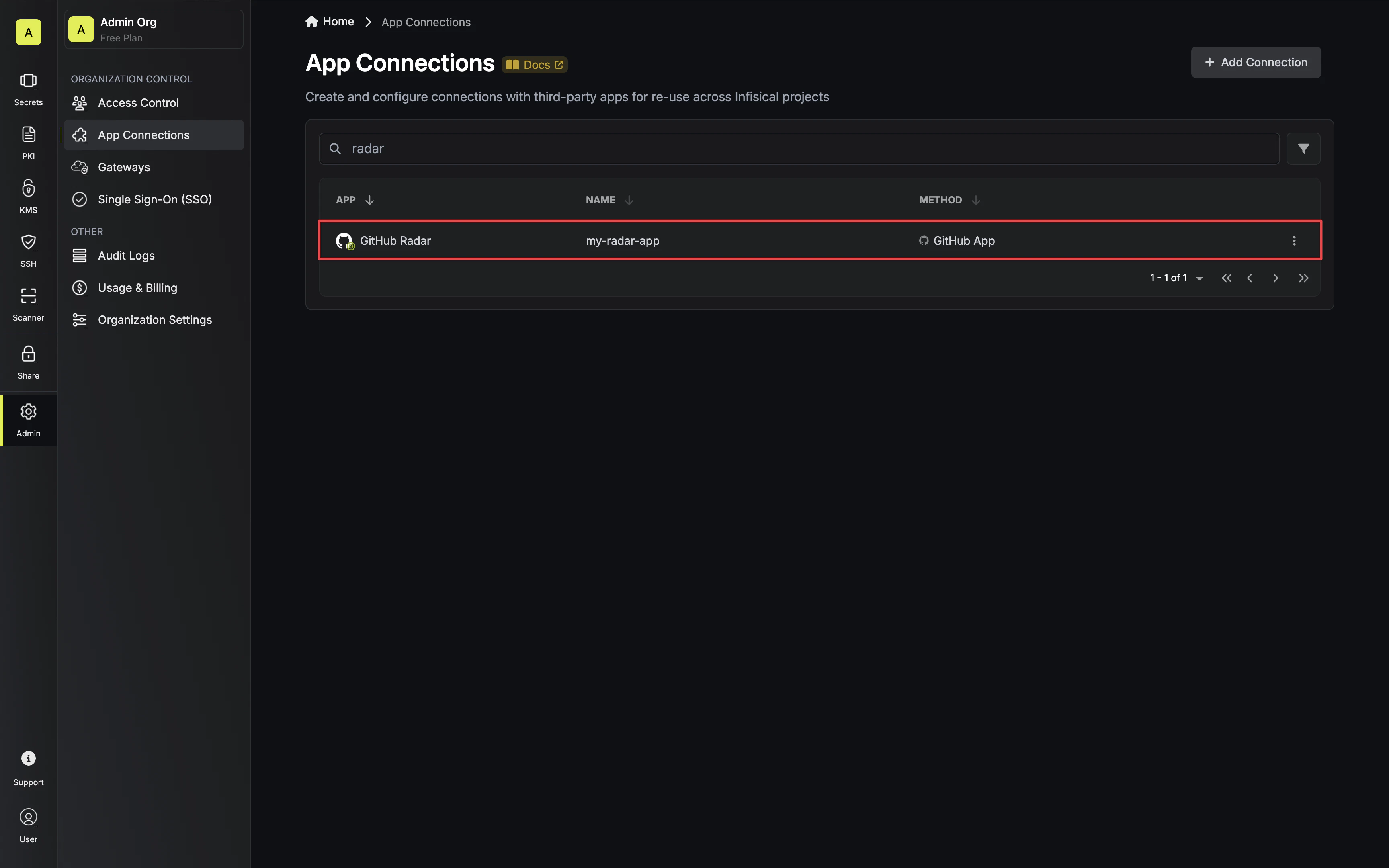 GitHub Radar Connection