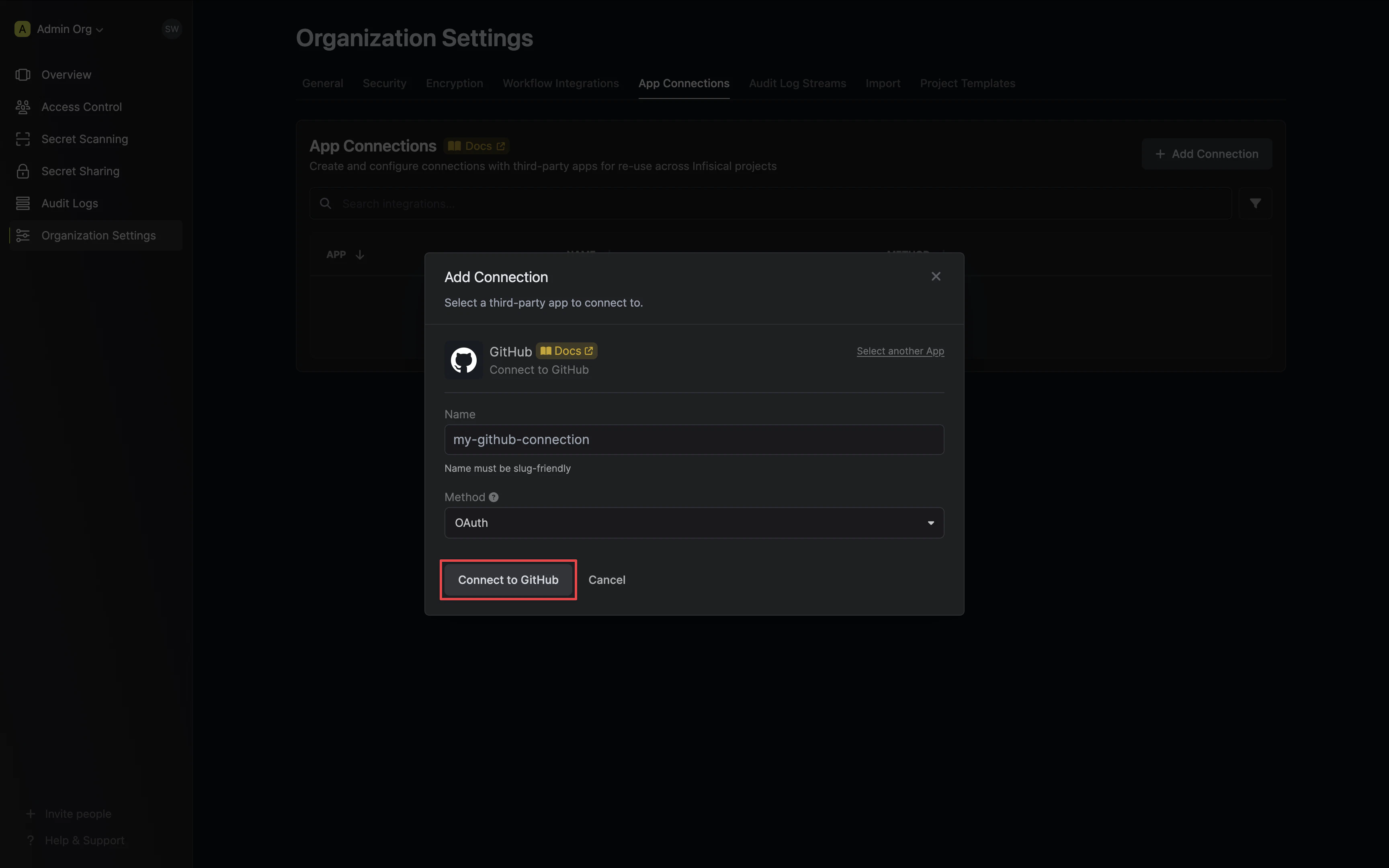 Connect via GitHub App