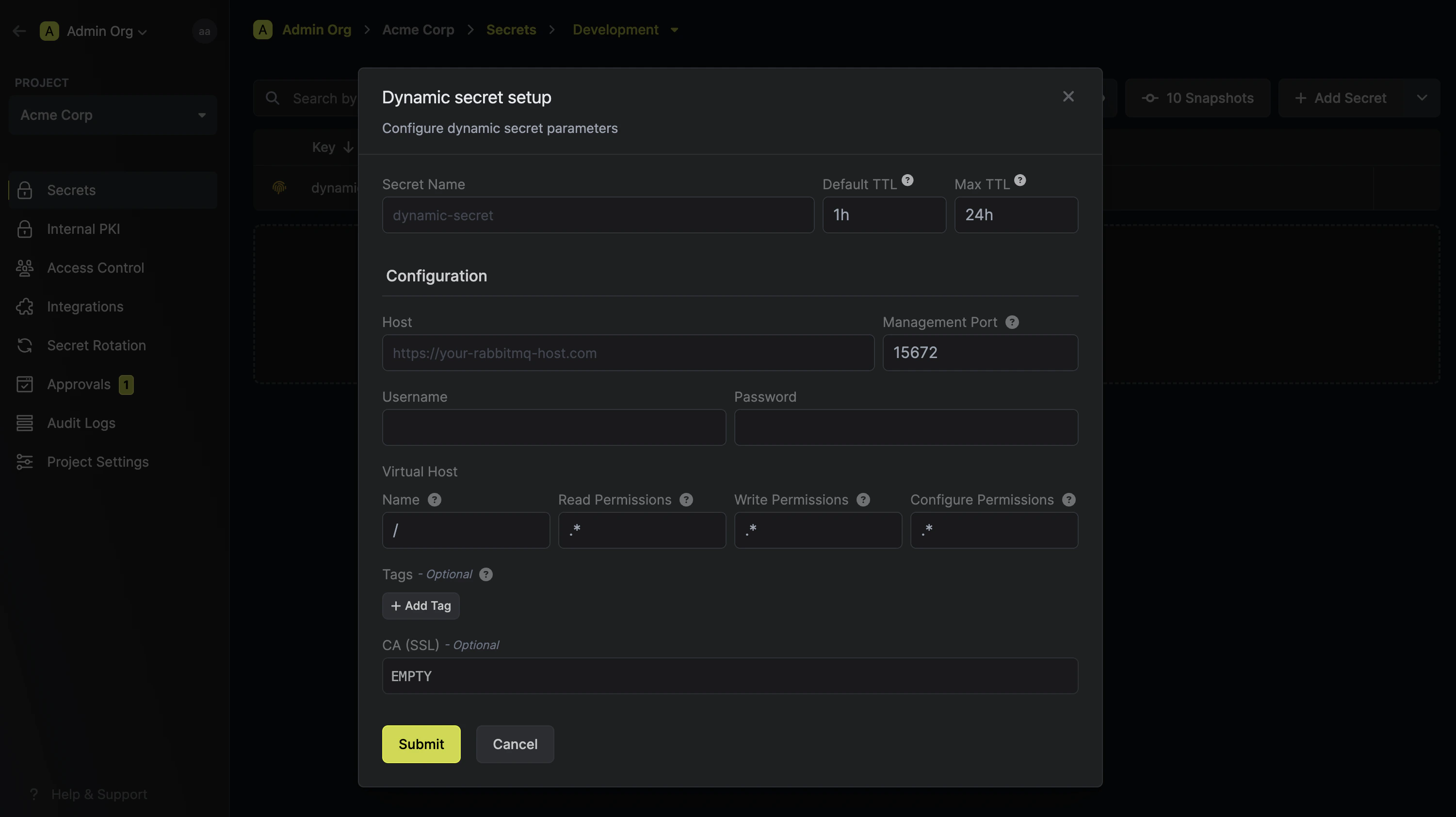 Dynamic Secret Setup Modal