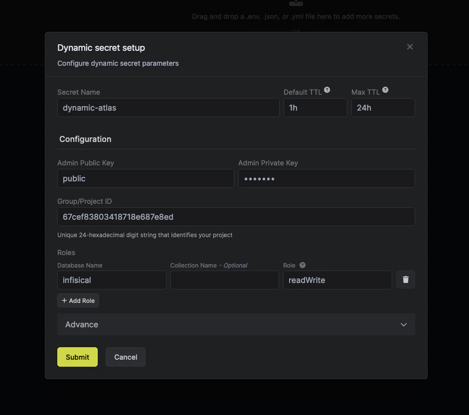 Dynamic Secret Setup Modal