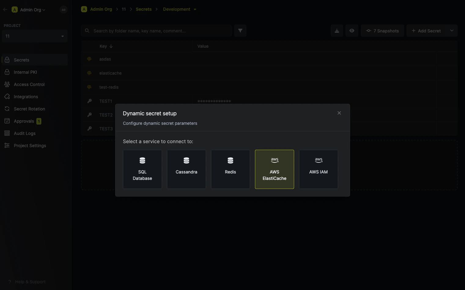 Dynamic Secret Modal