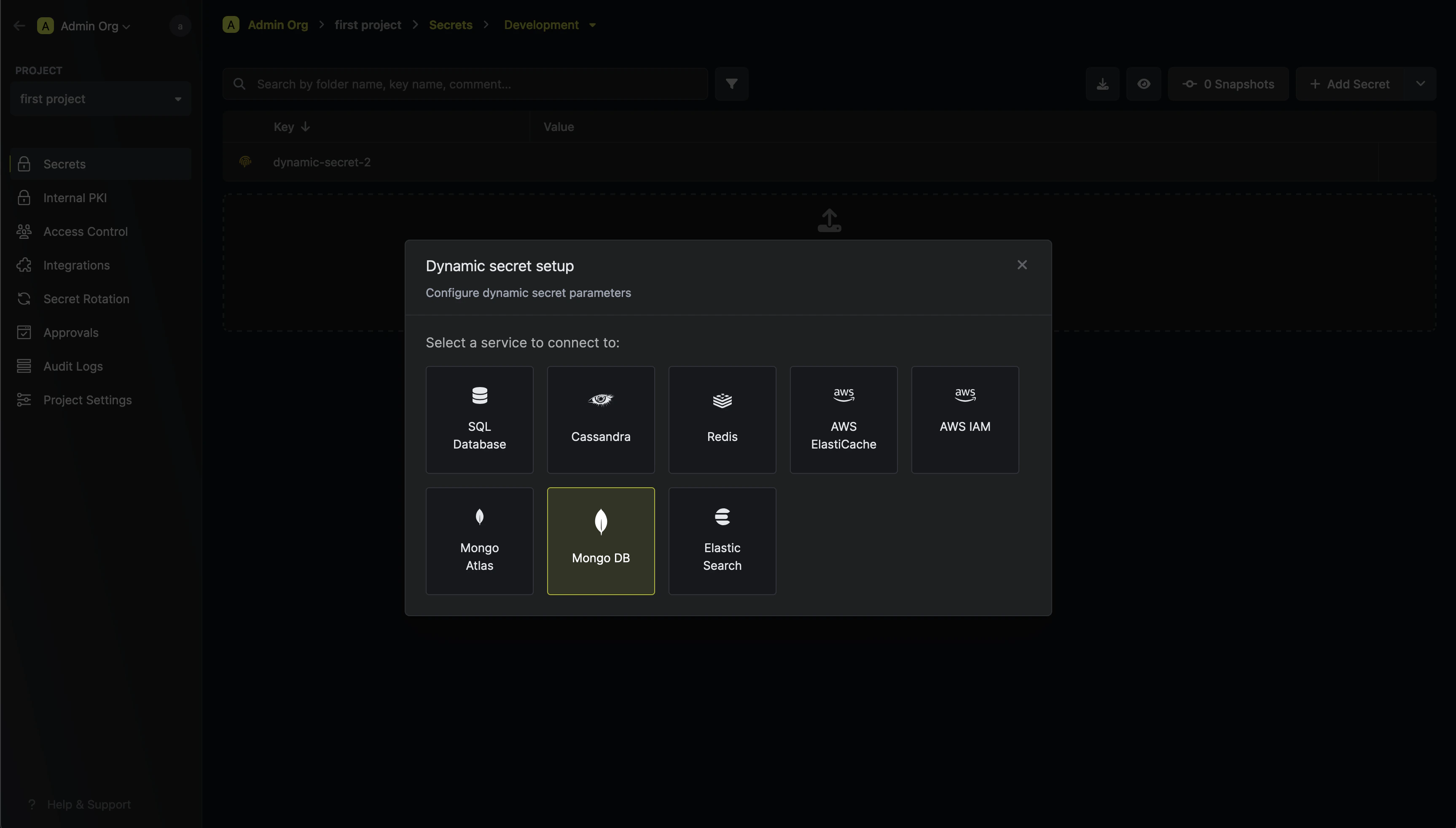 Dynamic Secret Modal