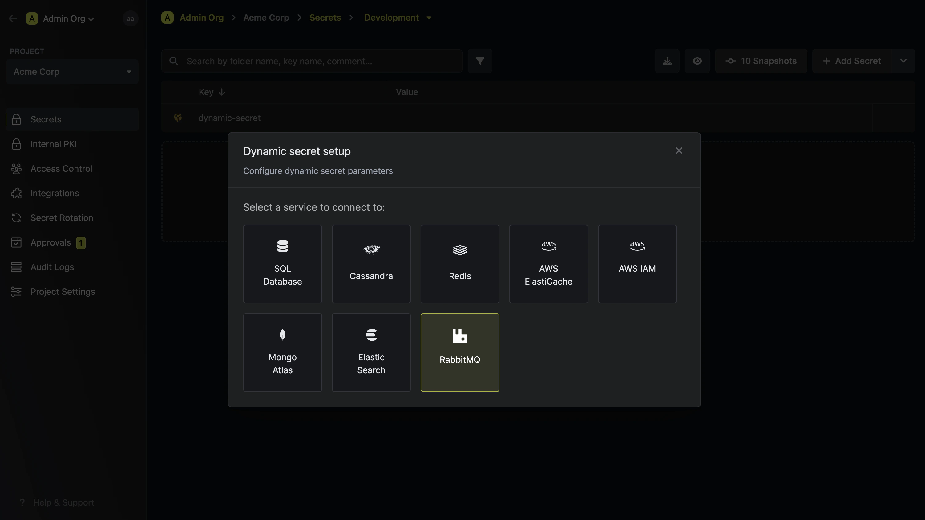 Dynamic Secret Modal