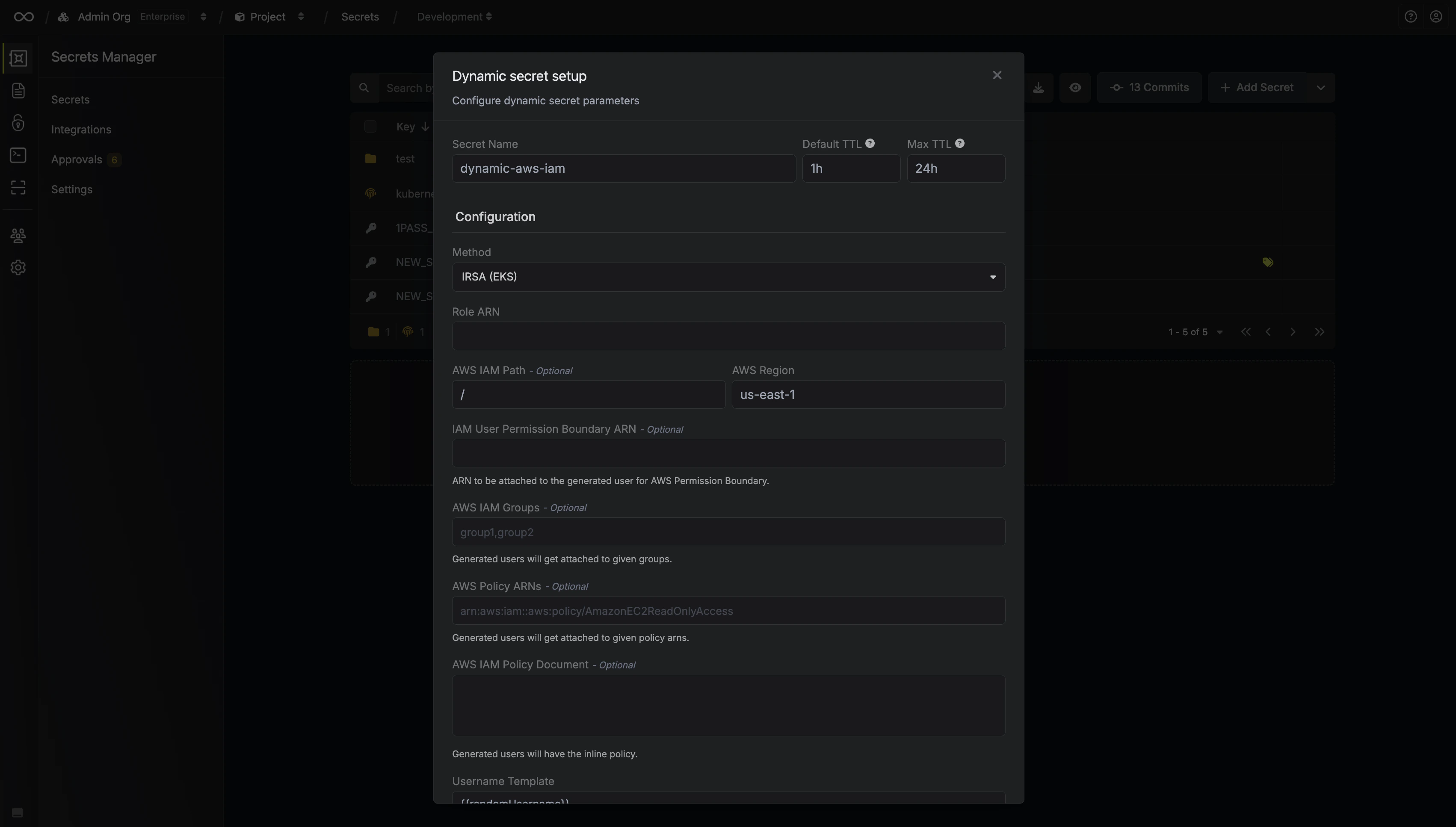 Dynamic Secret Setup Modal for IRSA