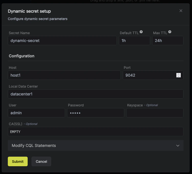 Dynamic Secret Setup Modal