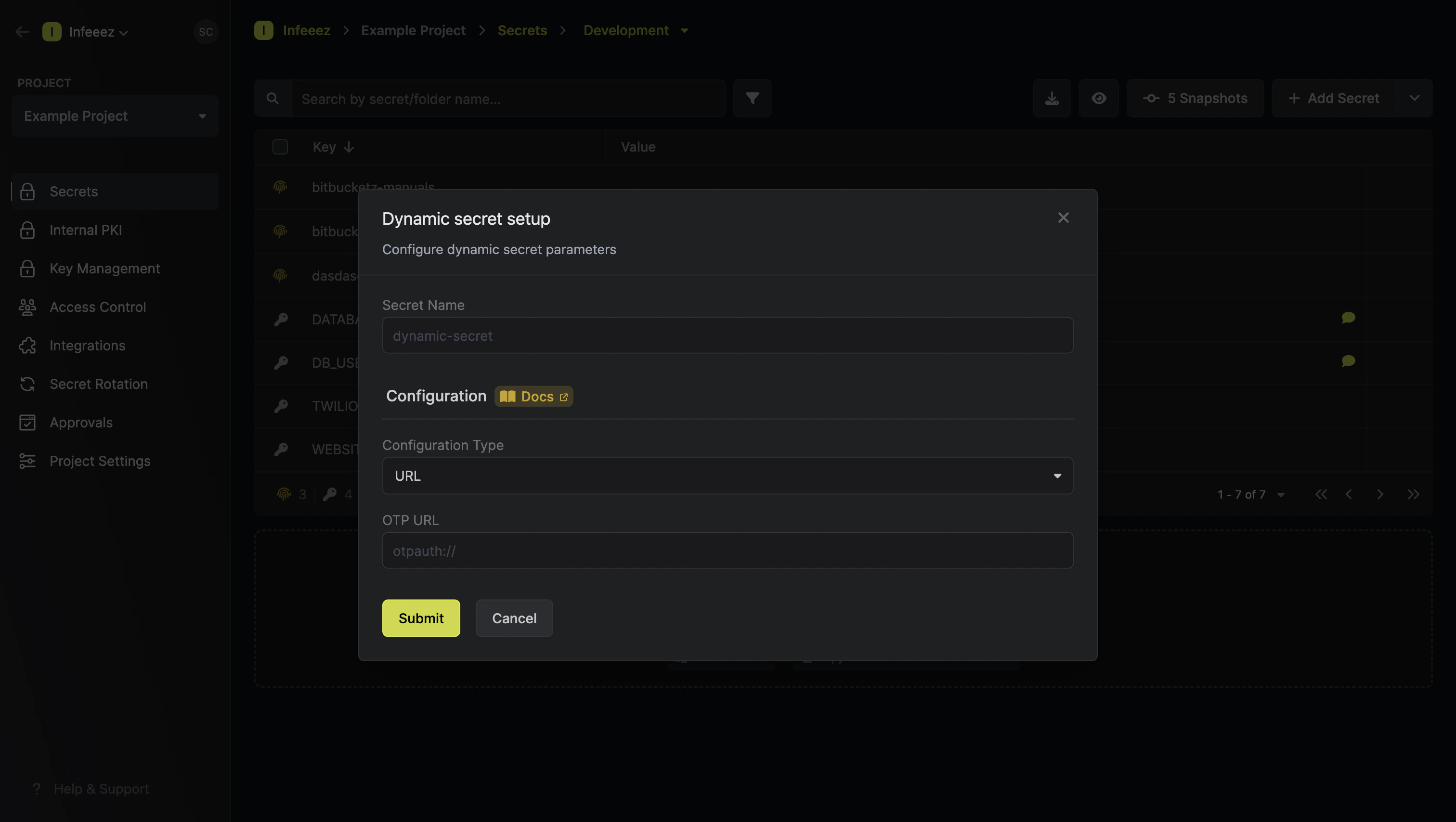 Dynamic Secret Setup Modal