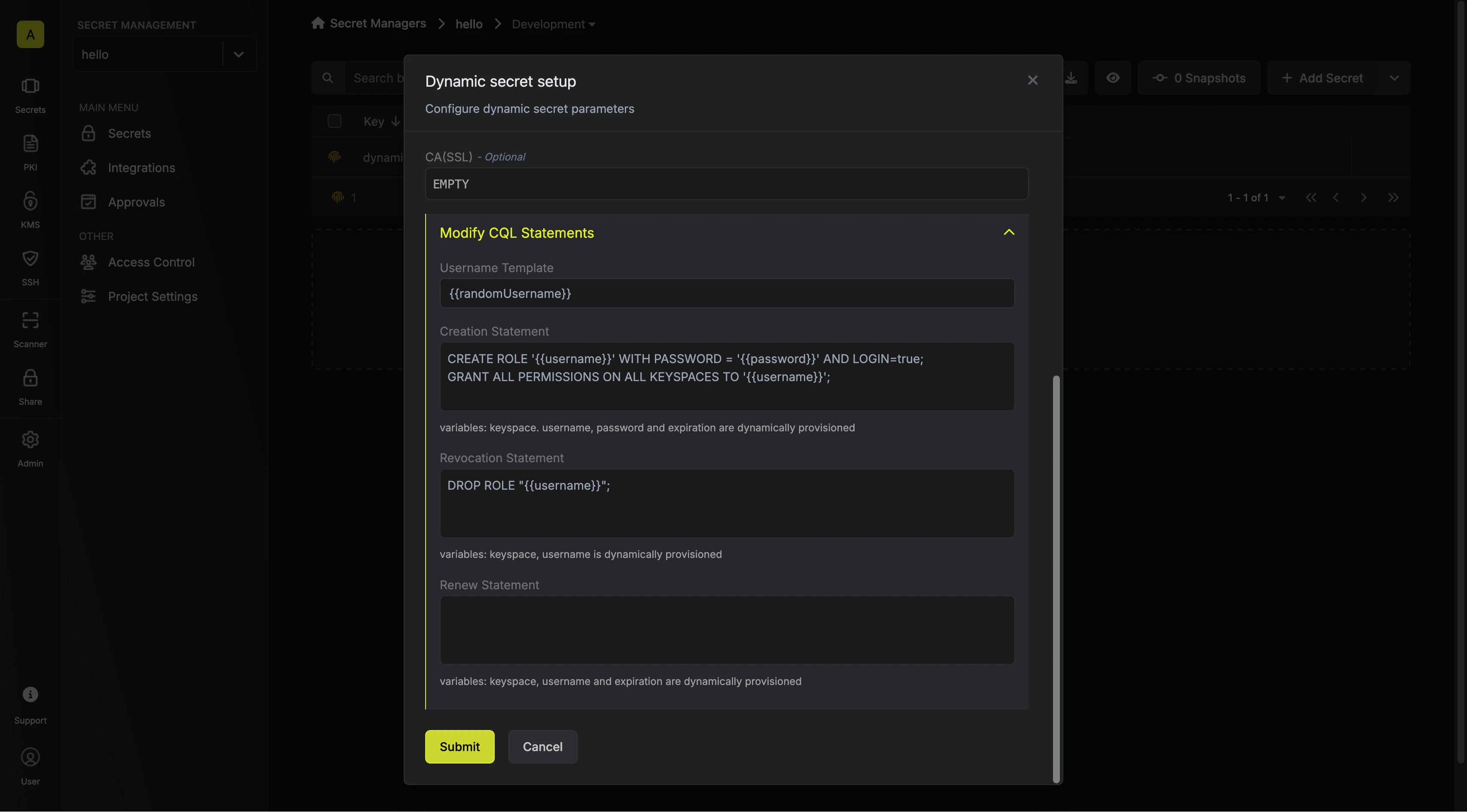 Modify CQL Statements Modal
