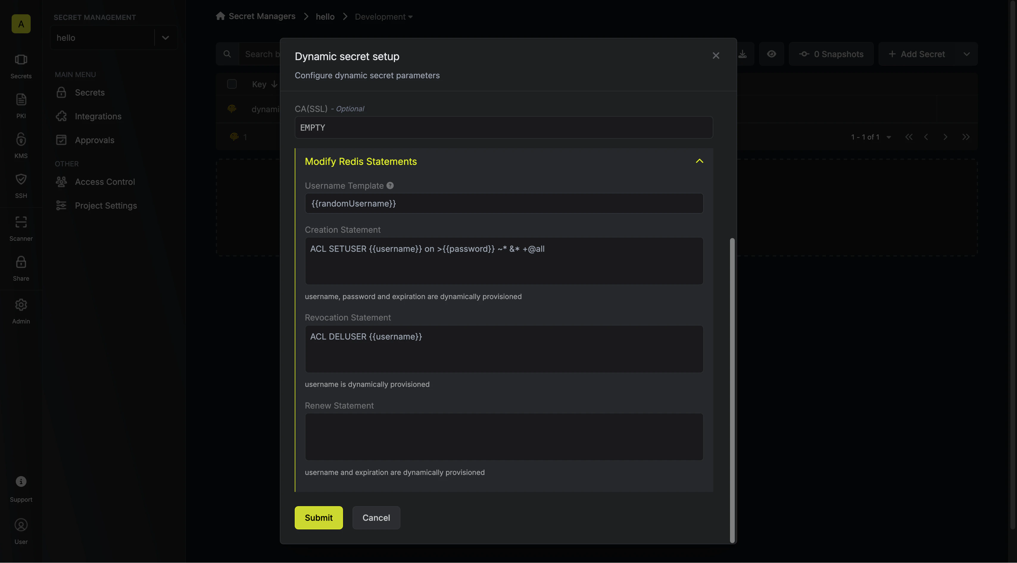 Modify Redis Statements Modal