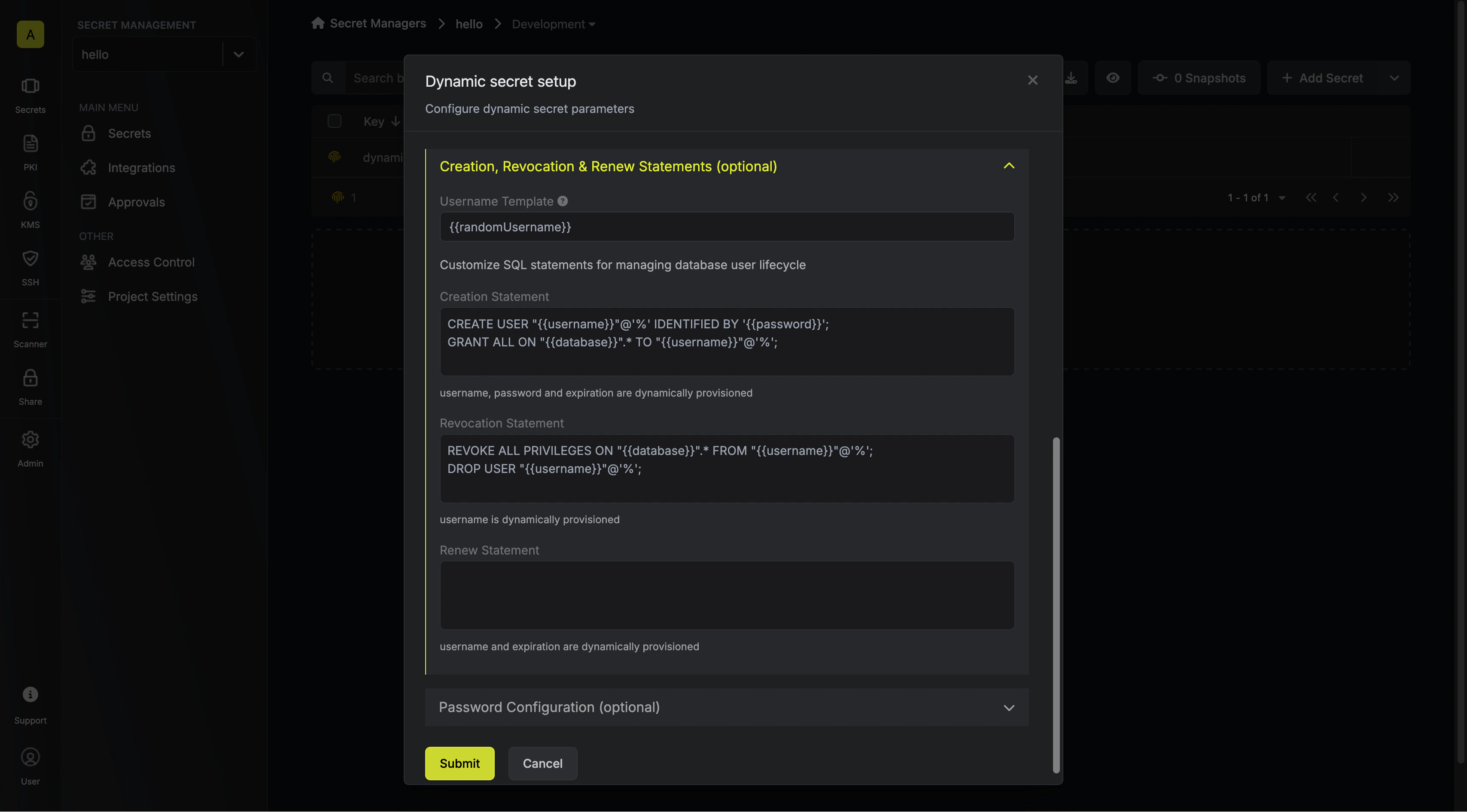Modify SQL Statements Modal