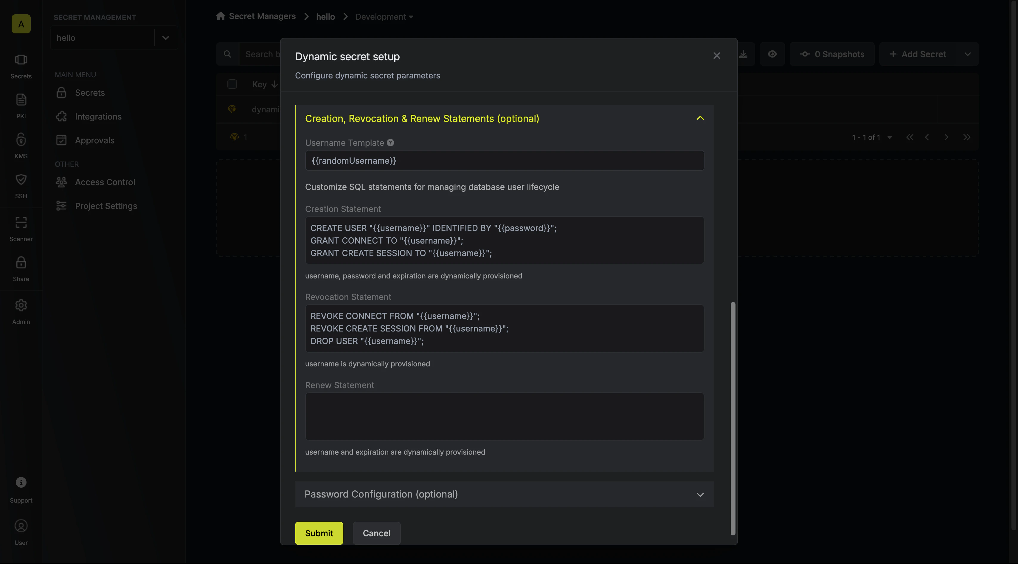 Modify SQL Statements Modal