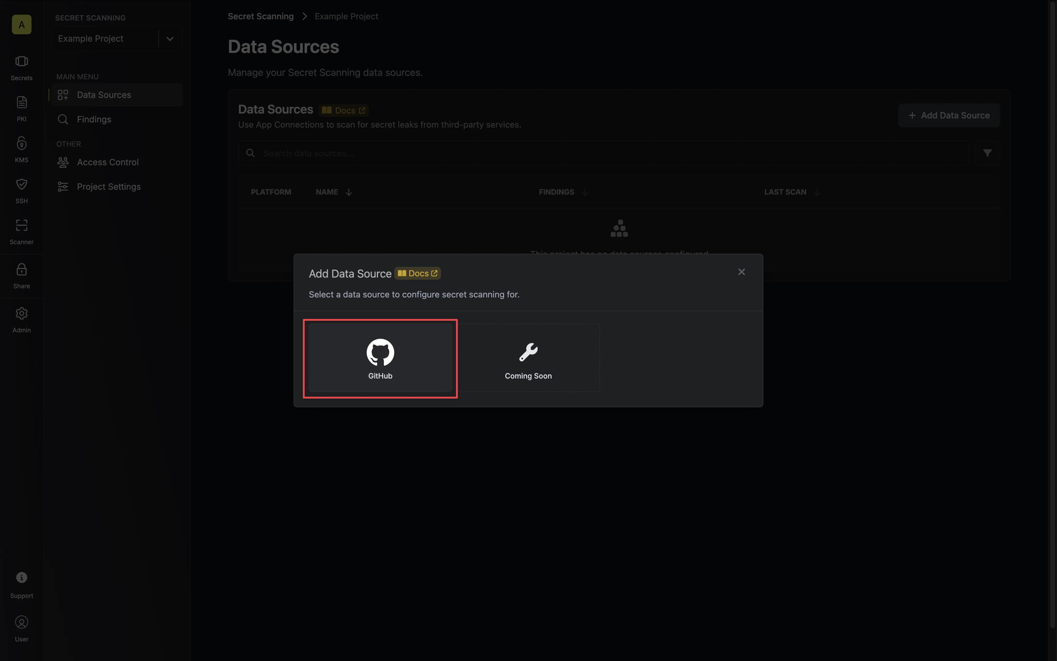 Select GitHub Option