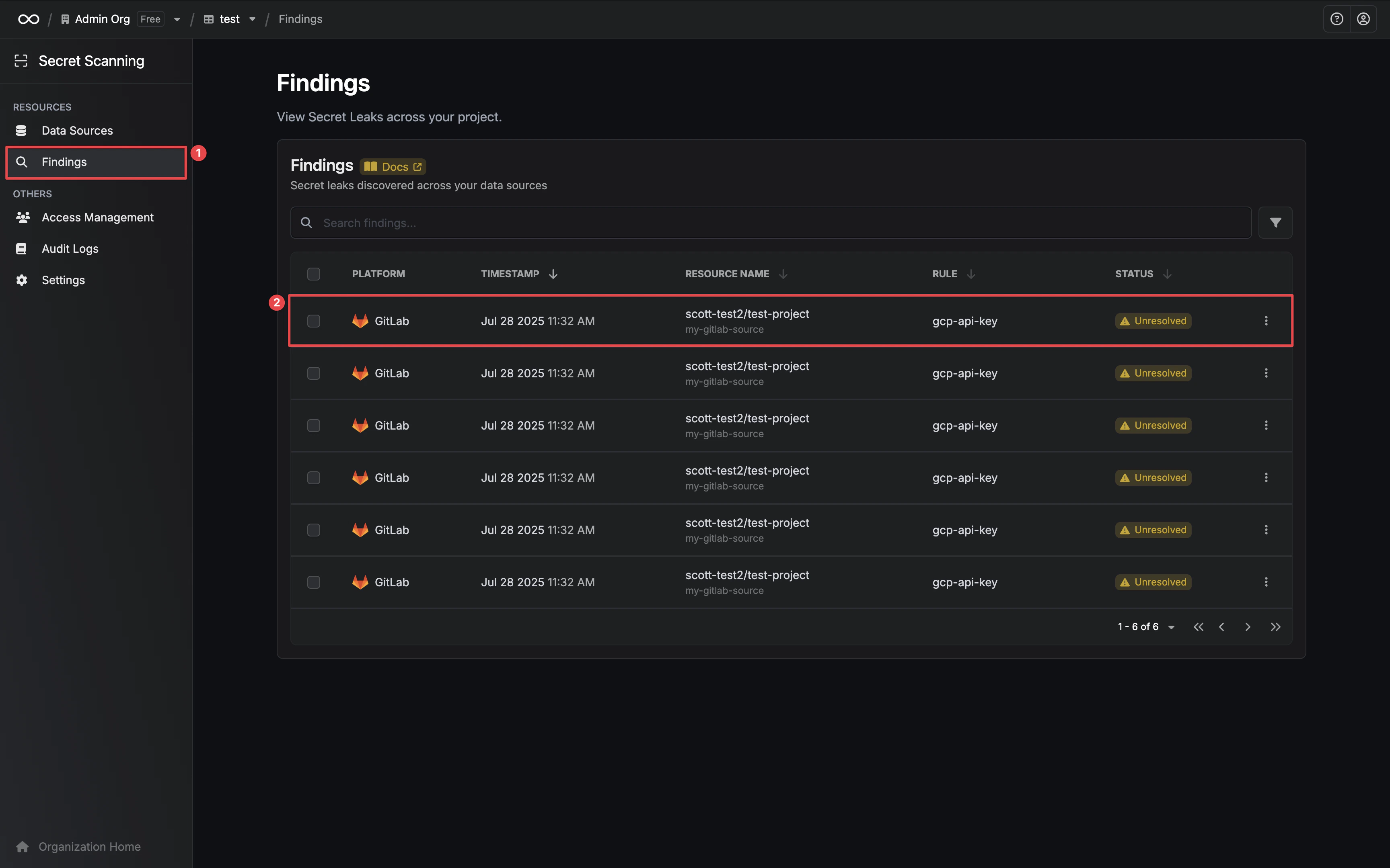 Findings Page