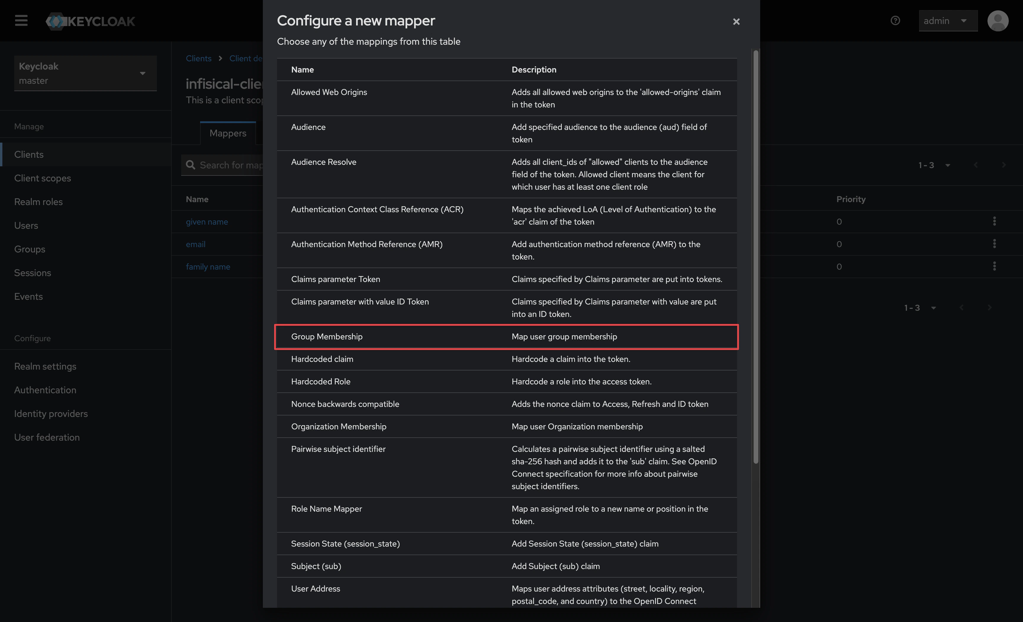 OIDC keycloak group membership option