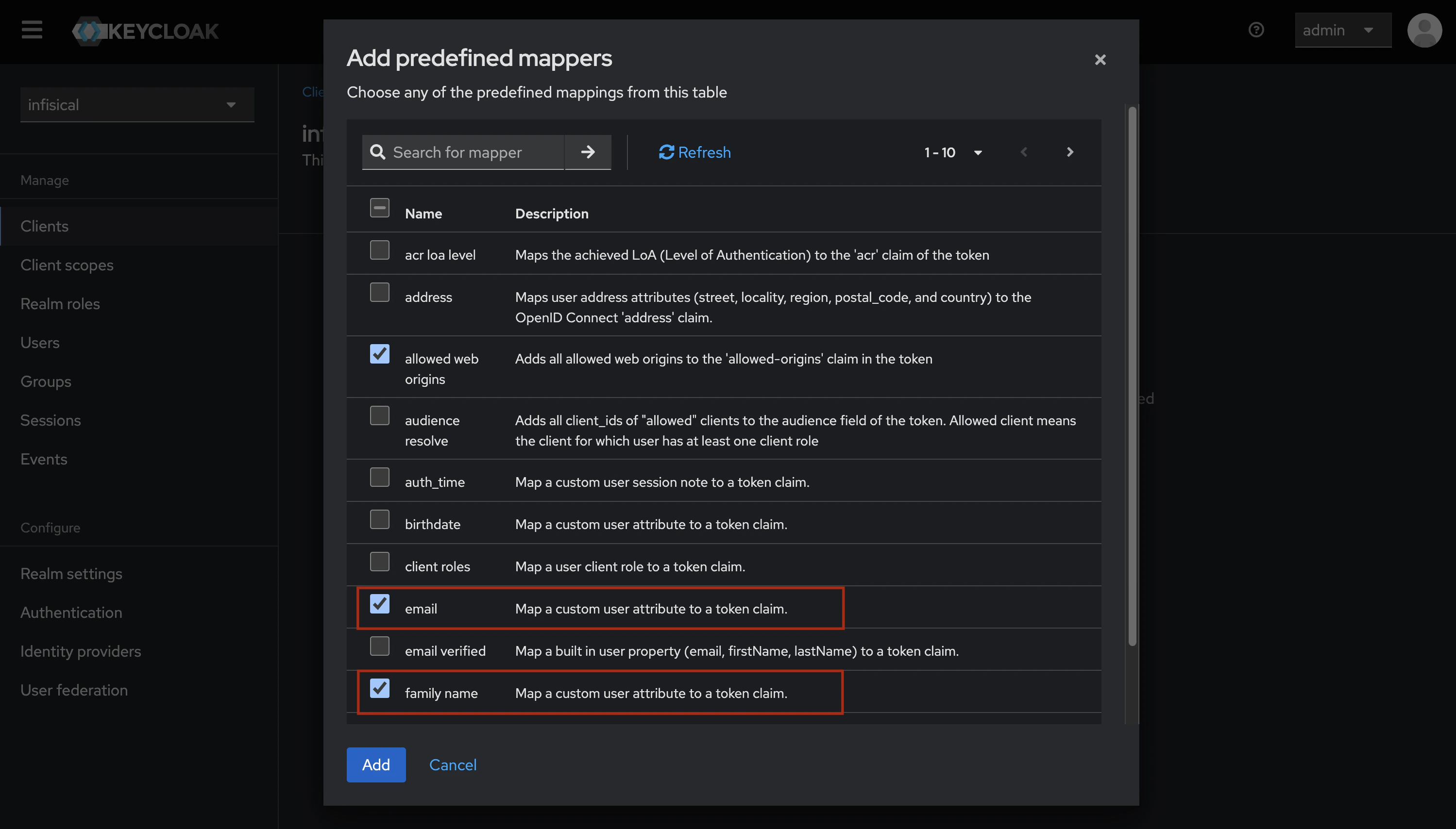 OIDC keycloak client mappers predefined 1