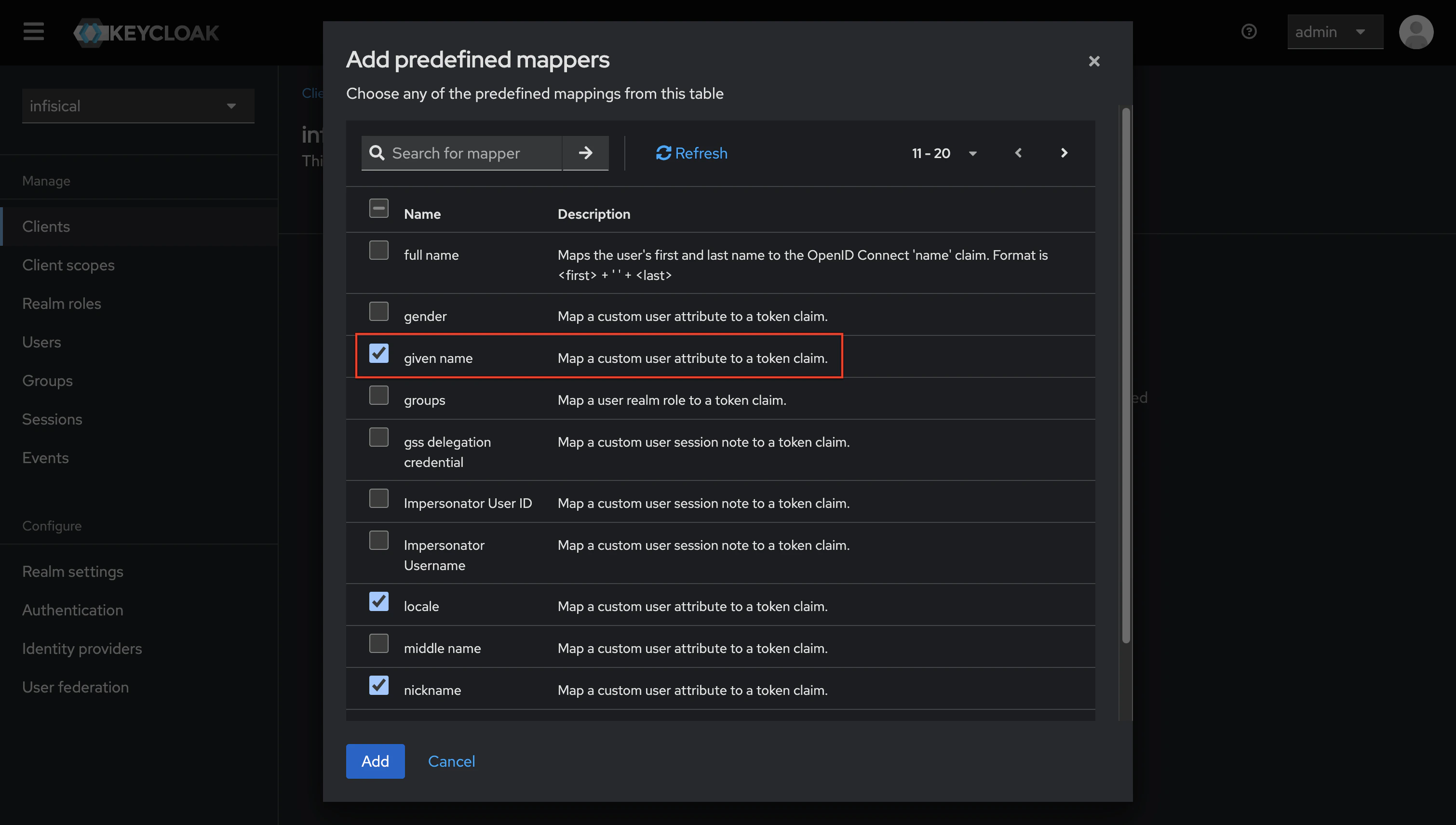 OIDC keycloak client mappers predefined 2