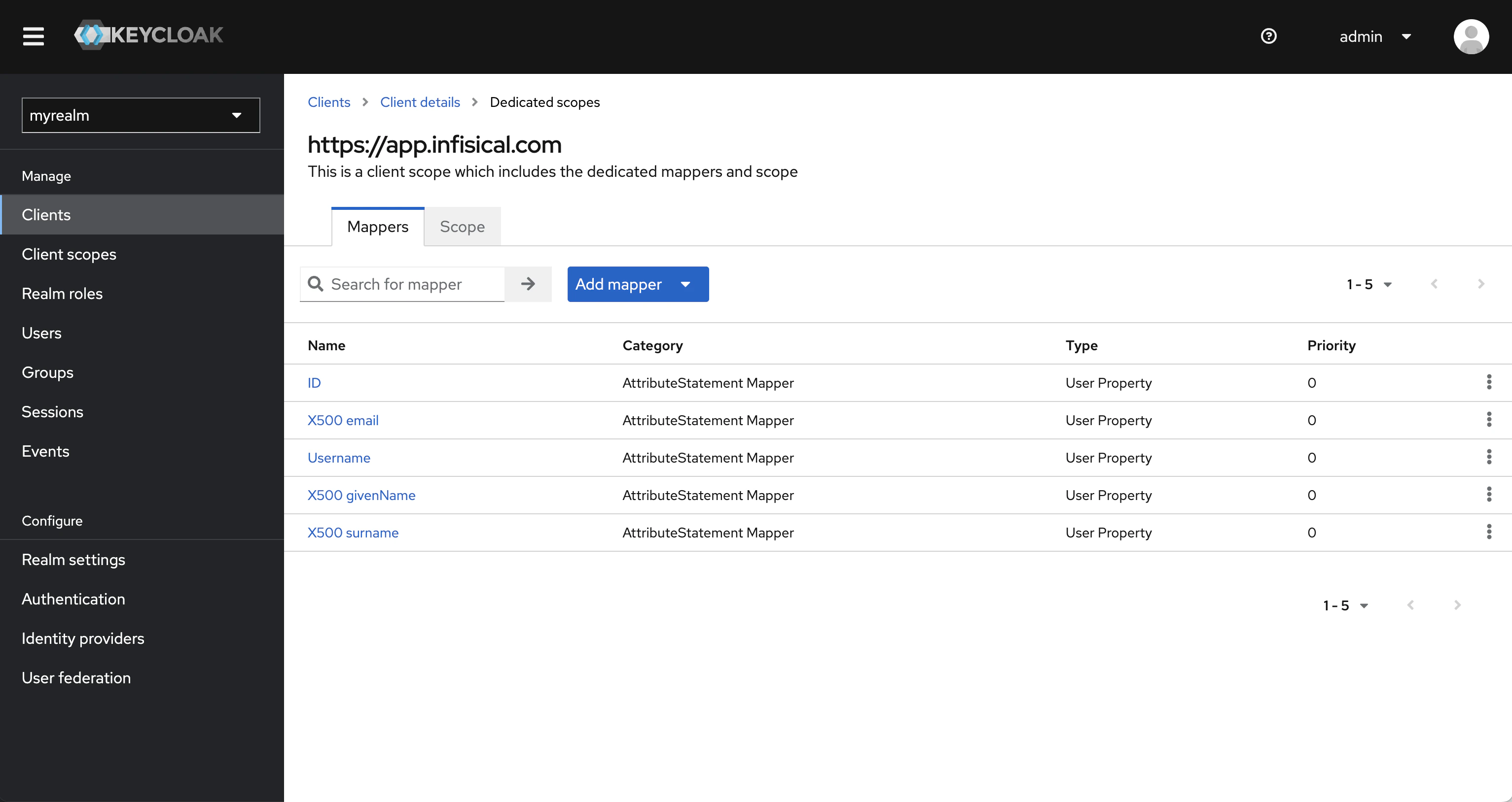 SAML keycloak client mappers completed