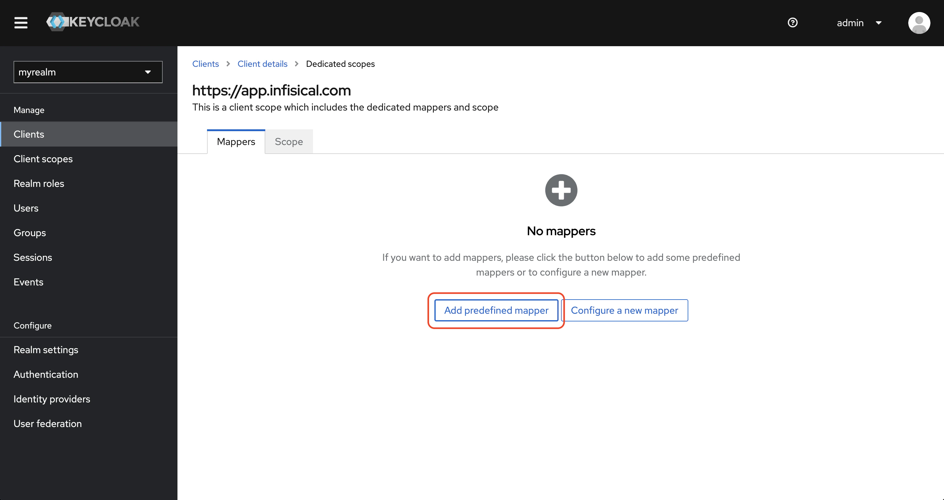 SAML keycloak client mappers empty