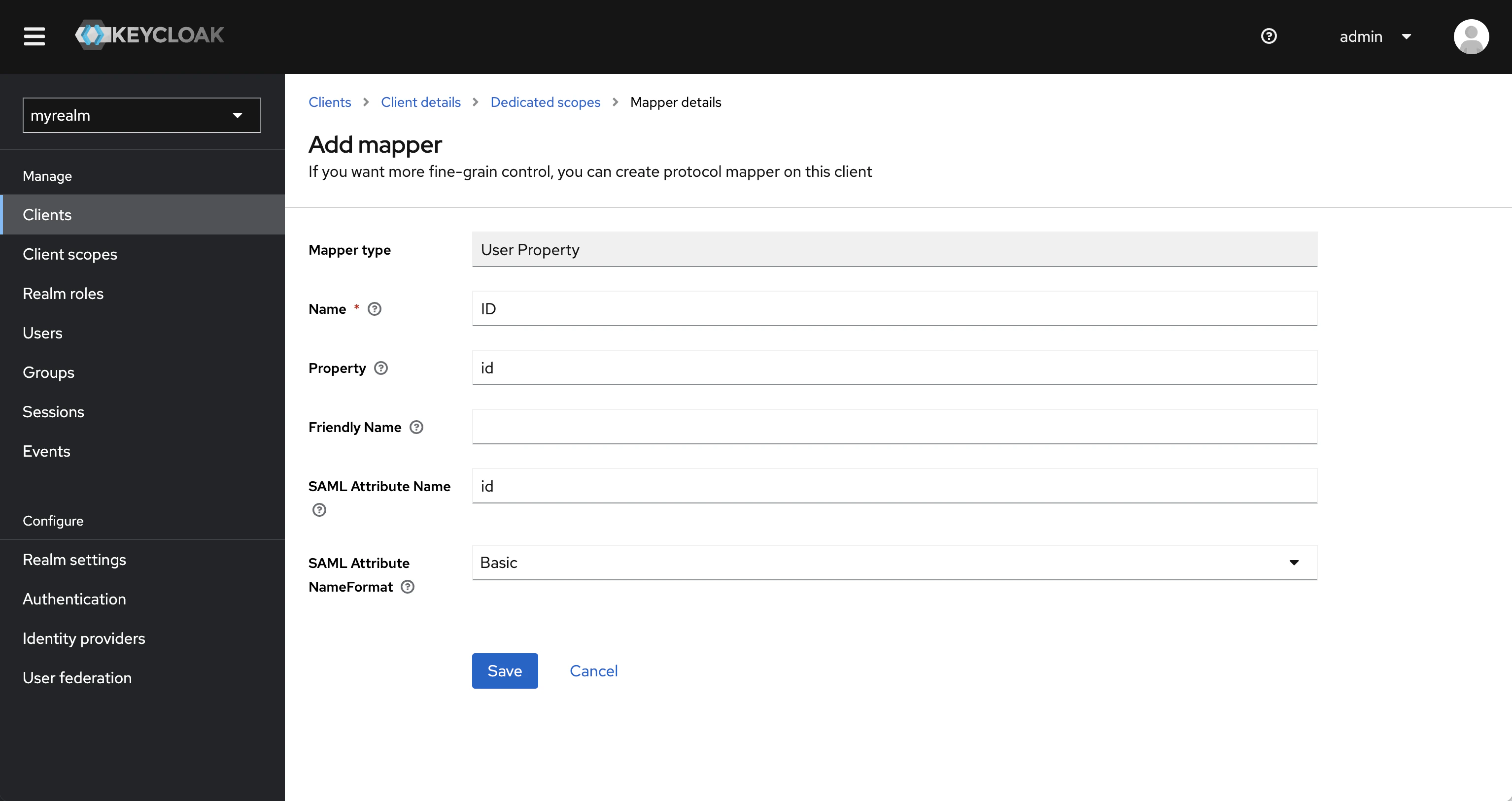 SAML keycloak client mappers id