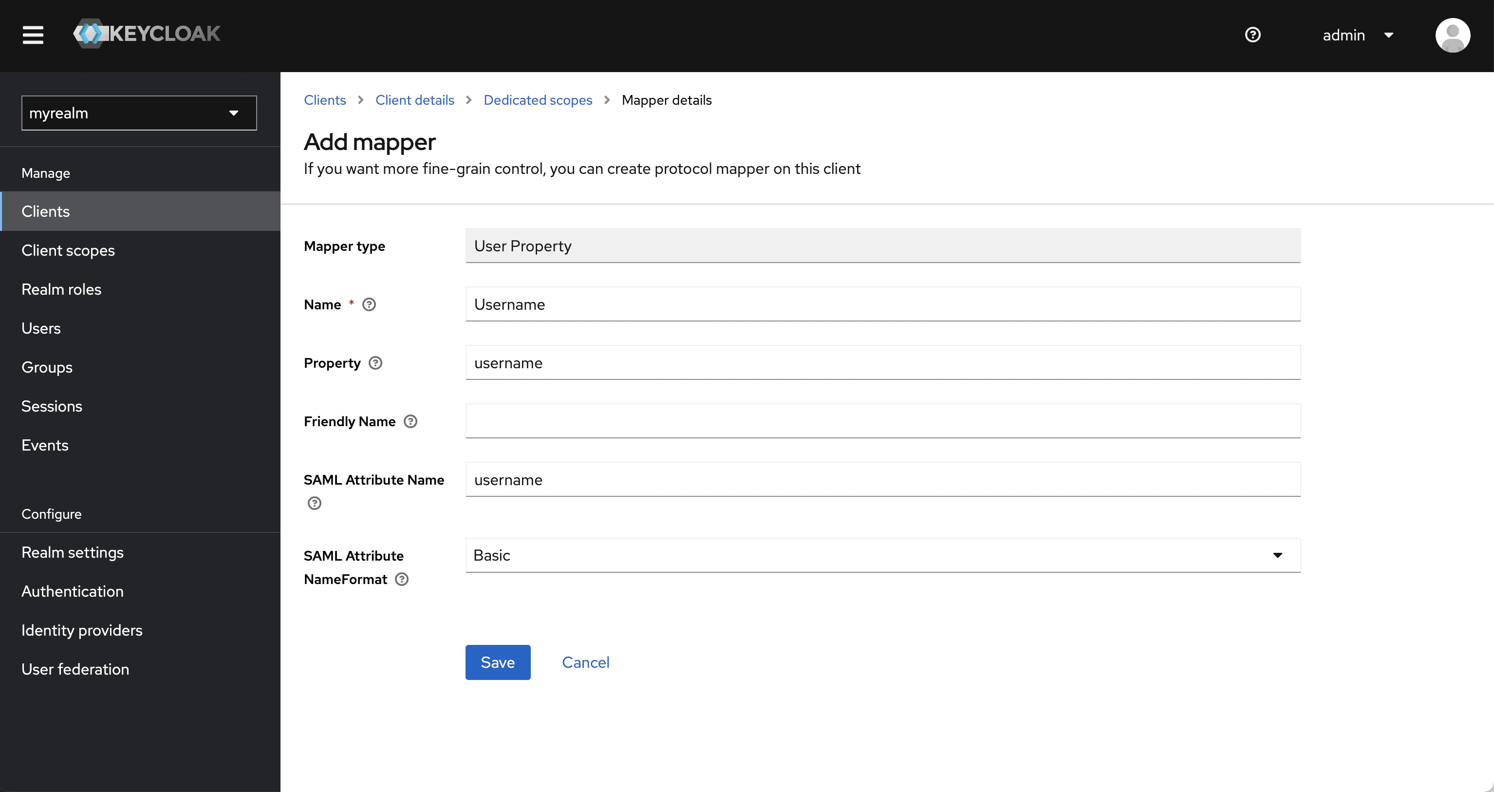 SAML keycloak client mappers username