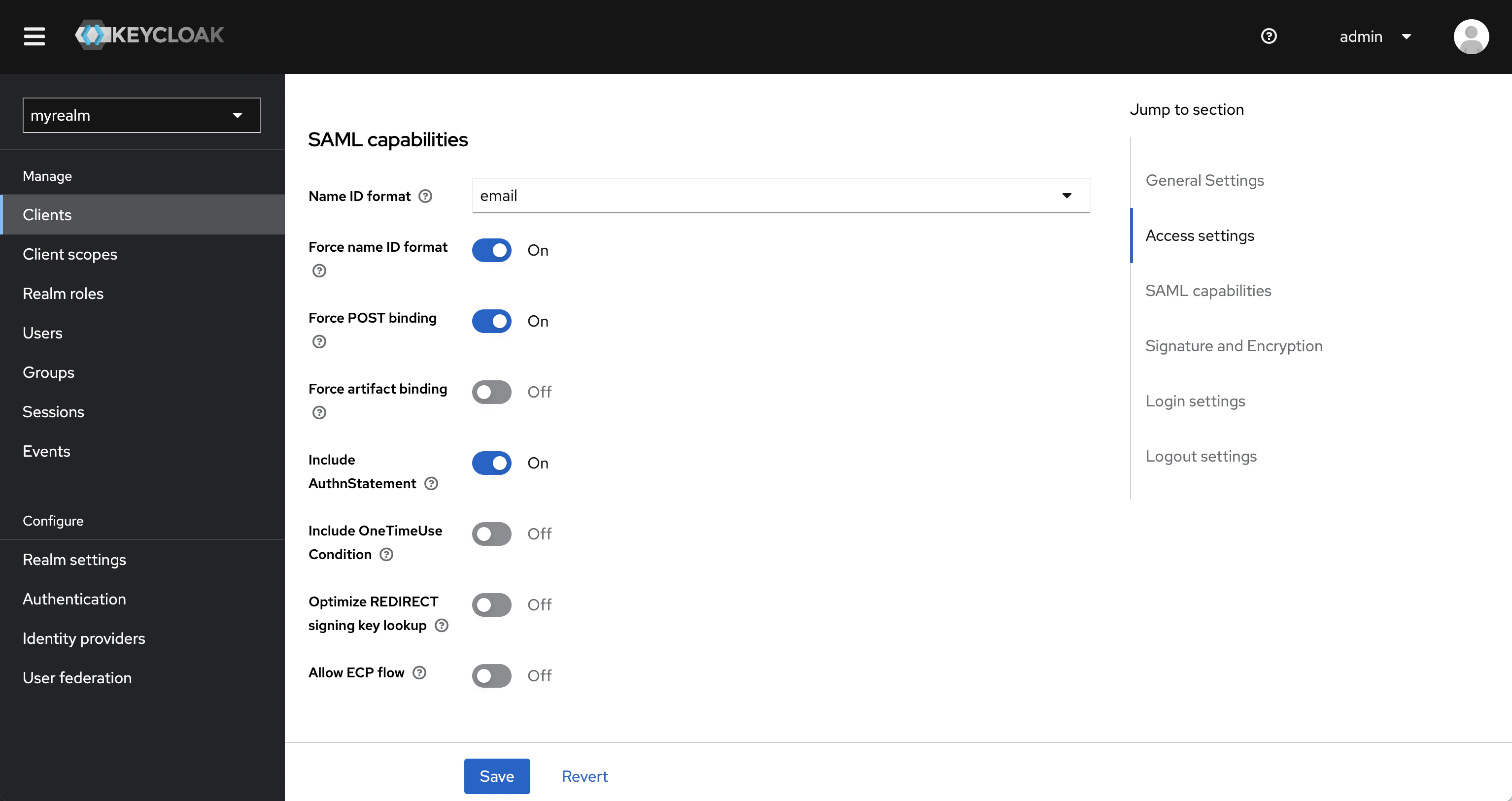 SAML keycloak client SAML capabilities