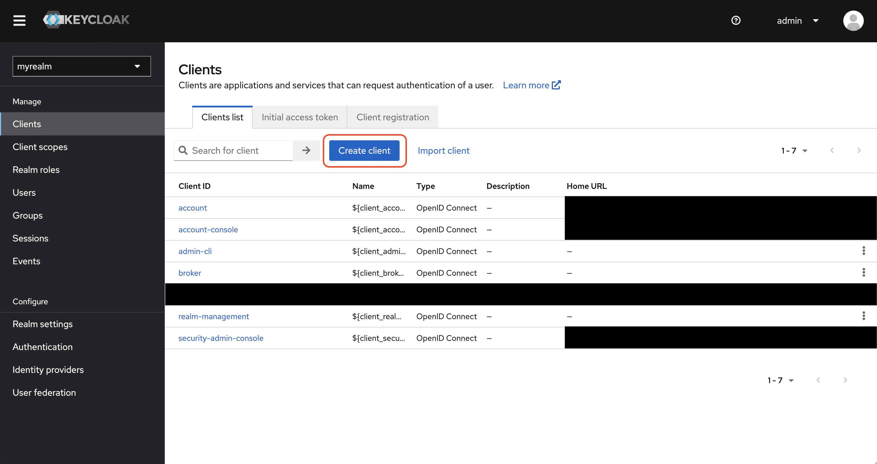 SAML keycloak list of clients