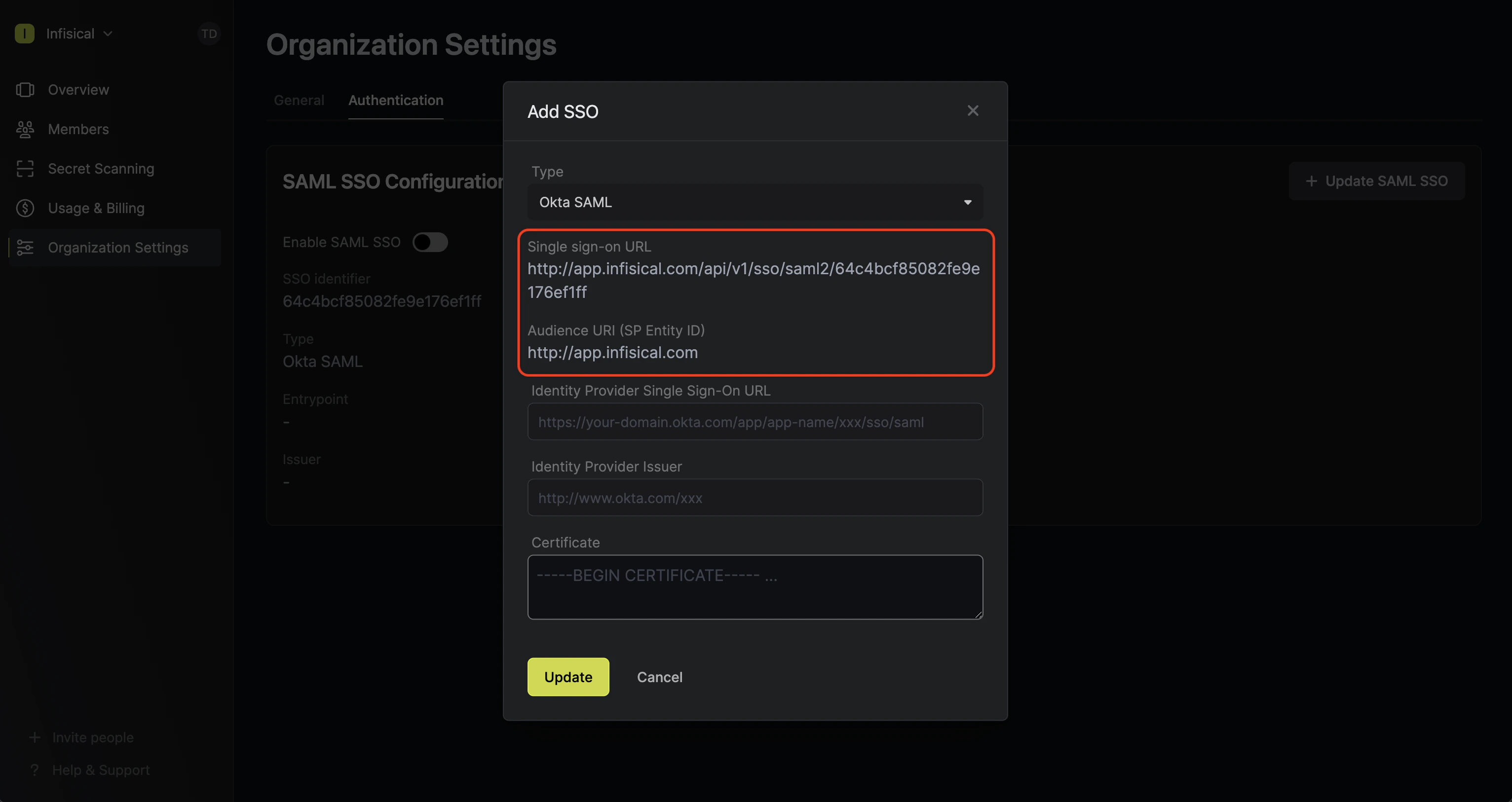 Okta SAML initial configuration