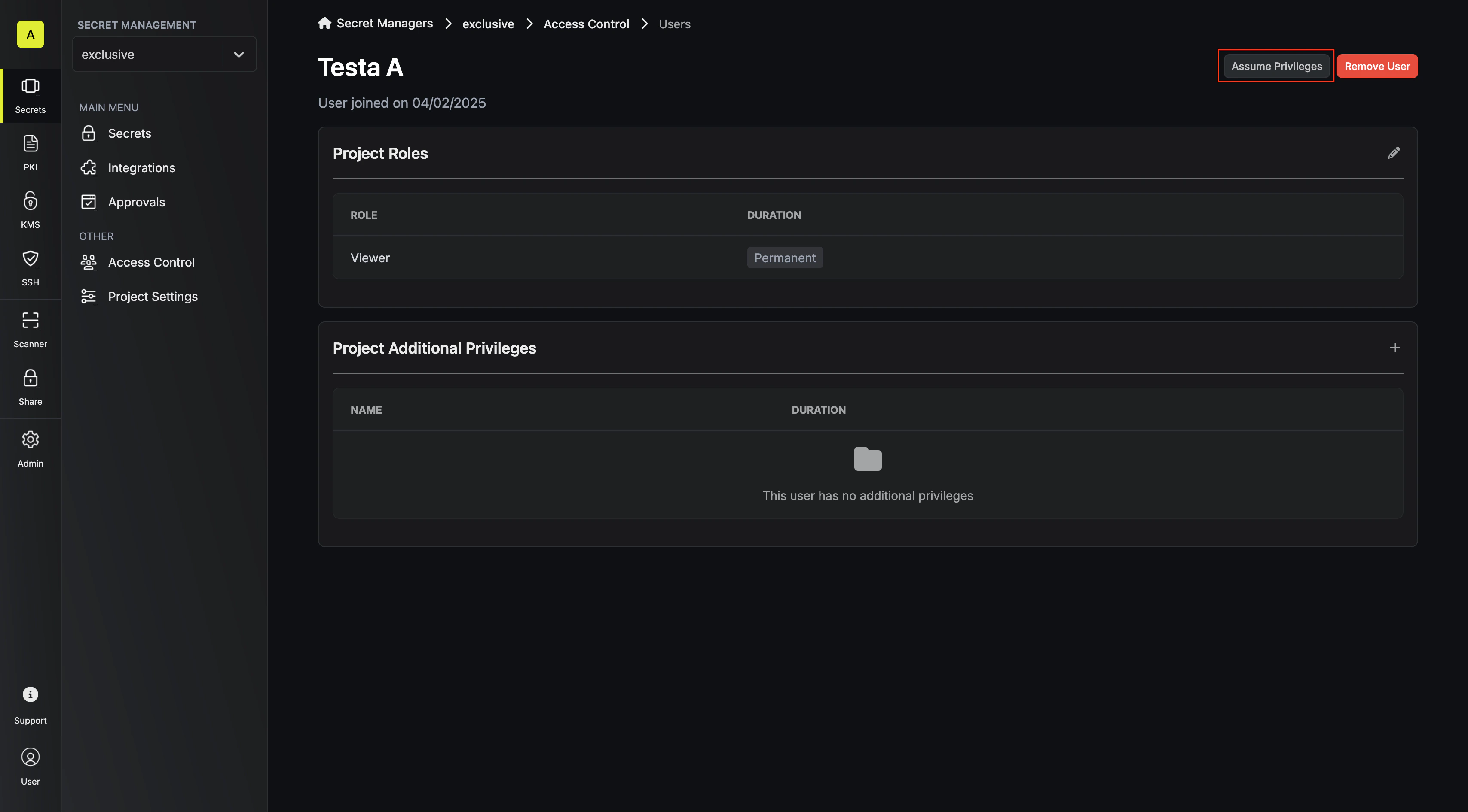 Access control detail page