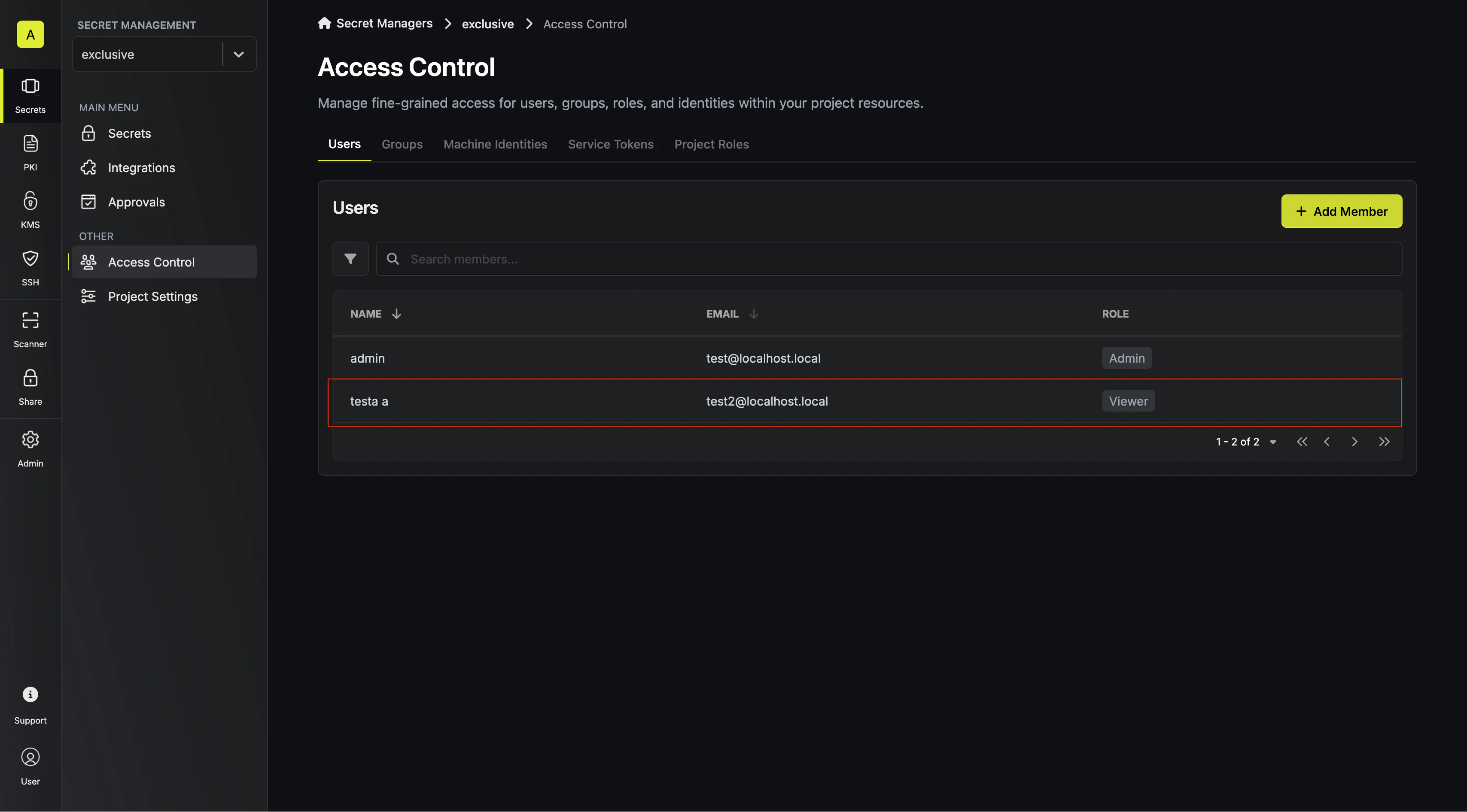Access control page