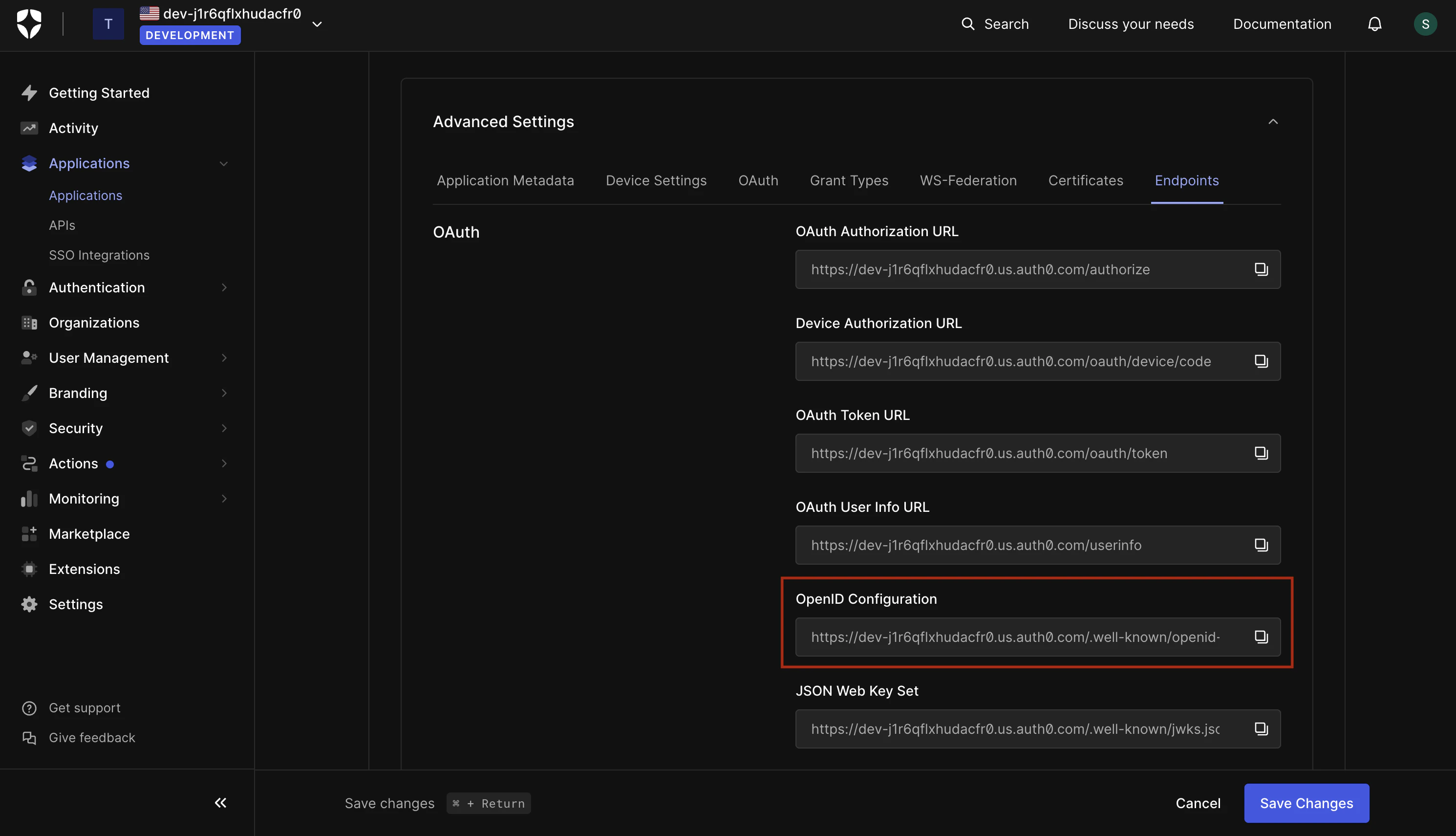 OIDC auth0 application oidc url
