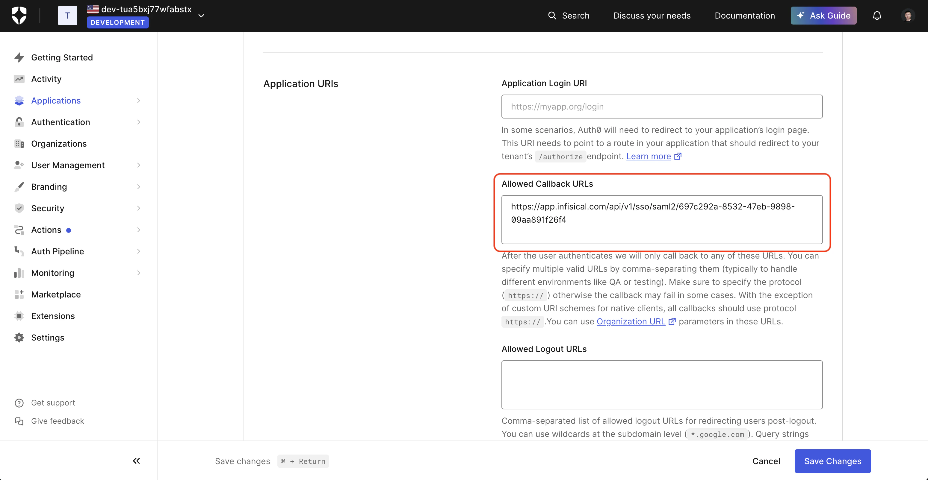 Auth0 SAML allowed callback URLs