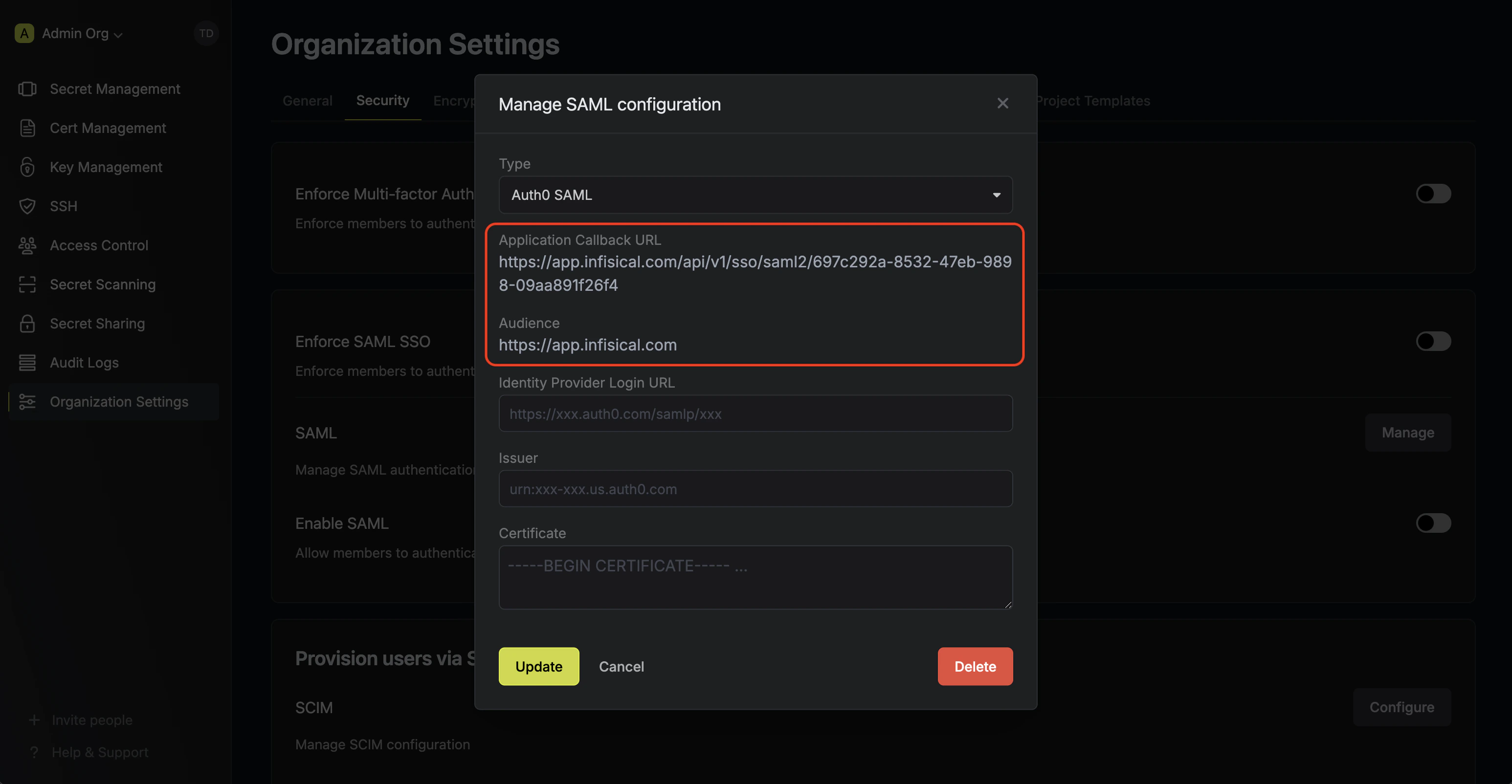 Auth0 SAML initial configuration