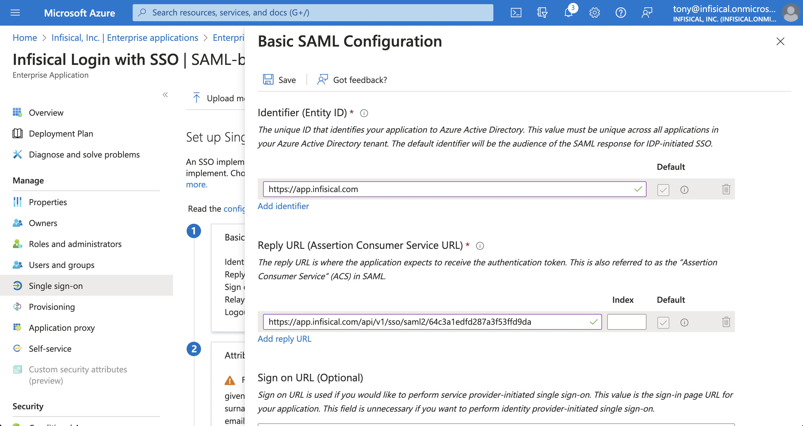 Azure SAML edit basic configuration 2