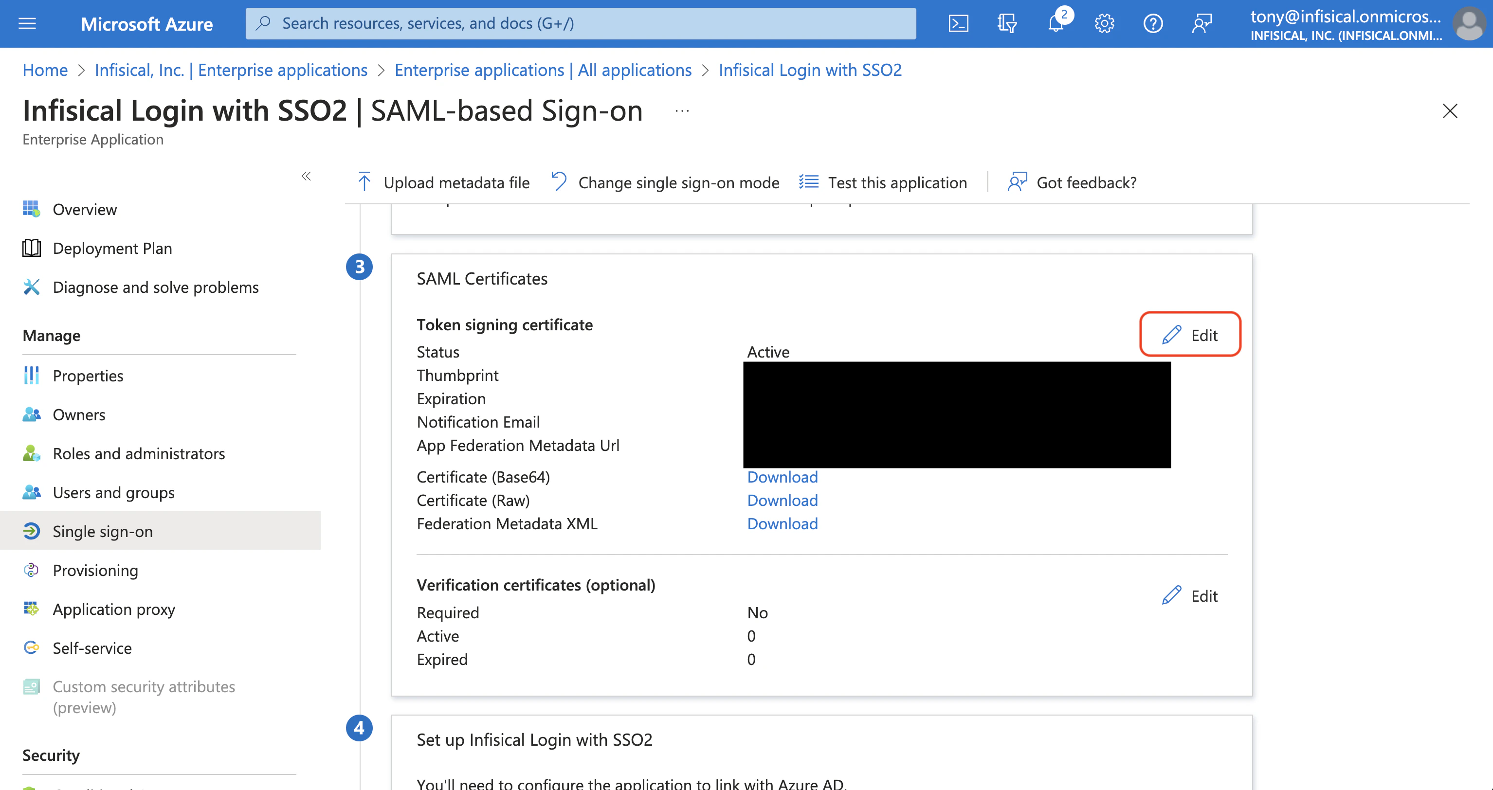Azure SAML edit certificate