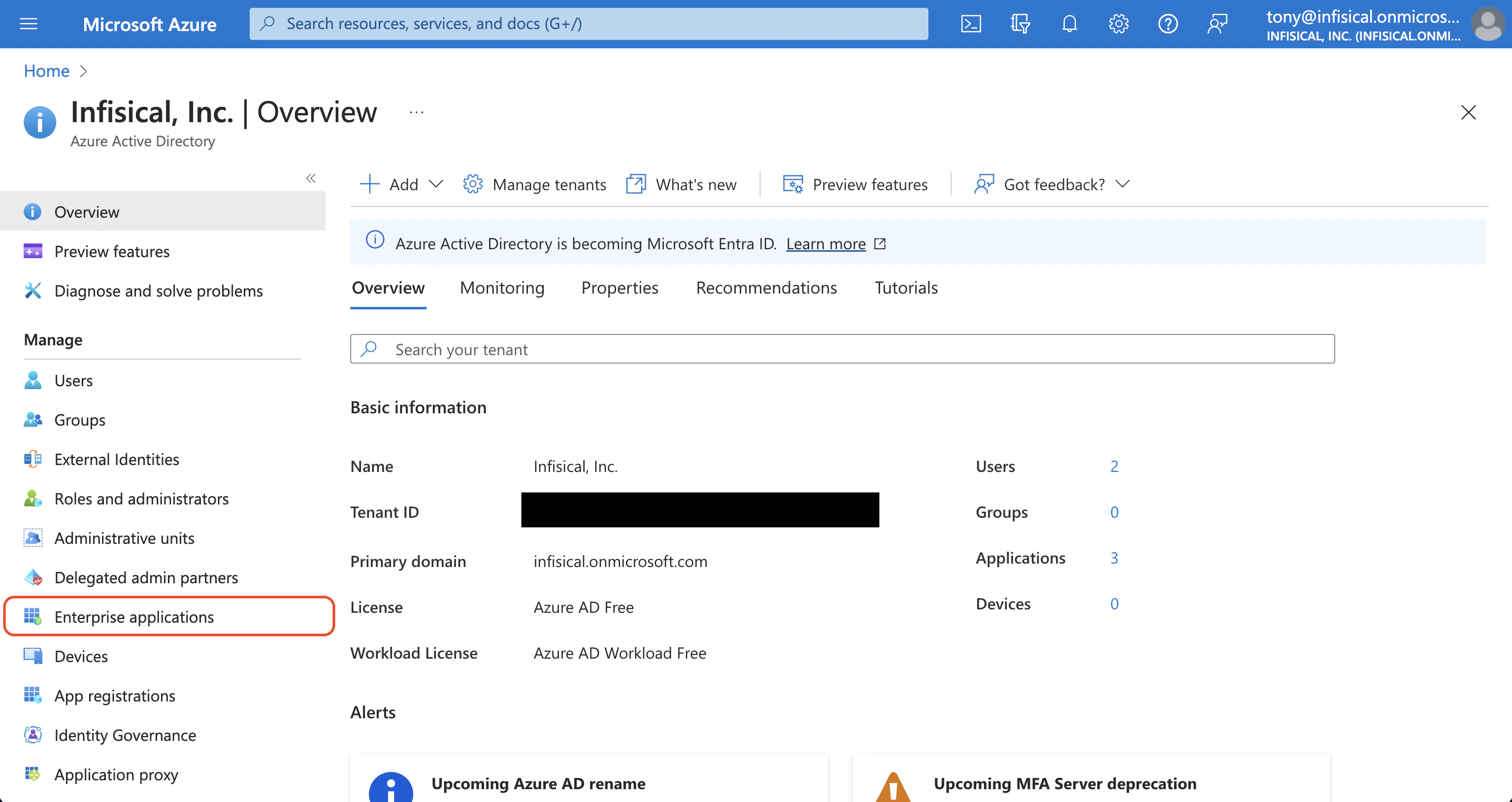 Azure SAML enterprise applications