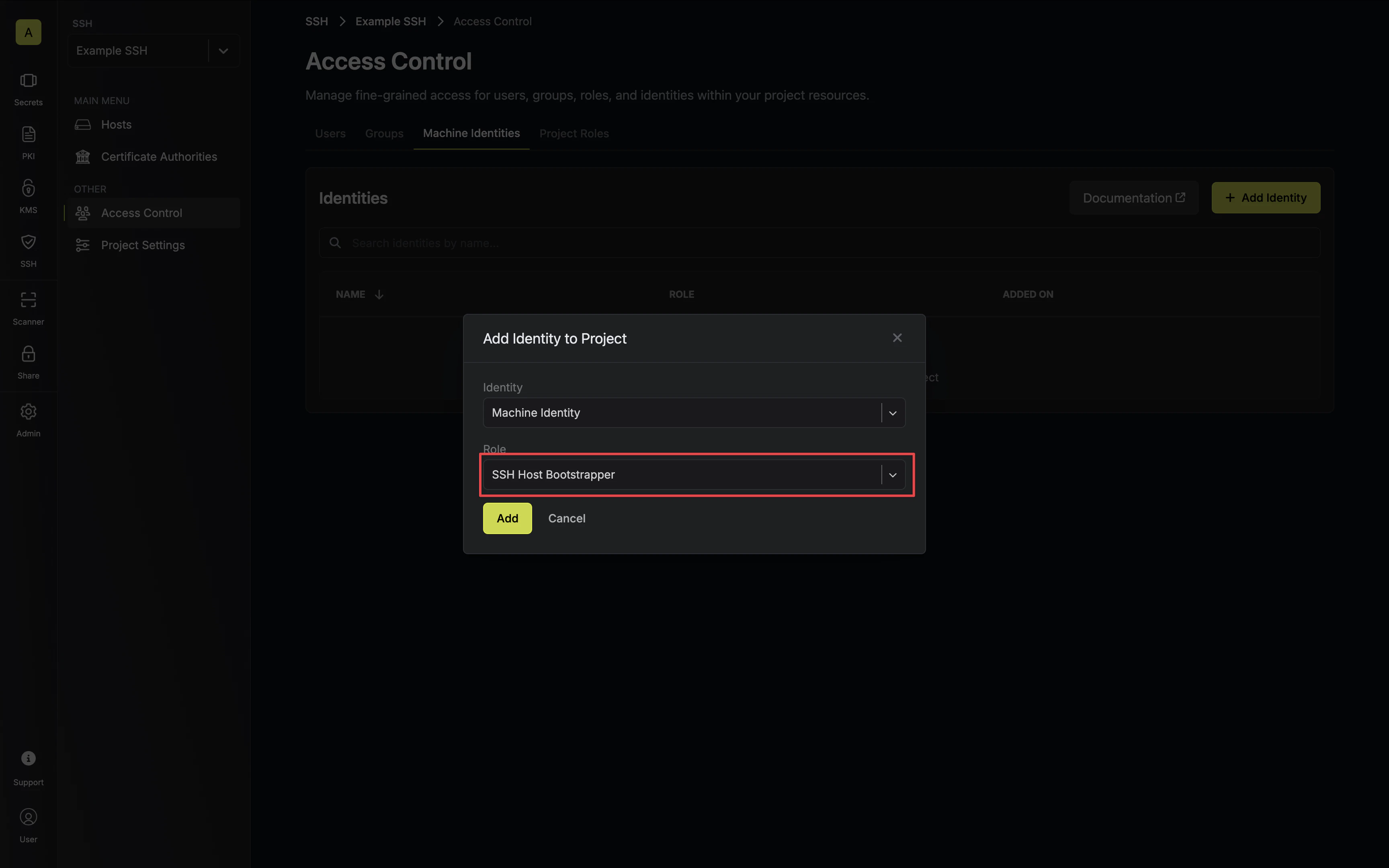 ssh add identity to project