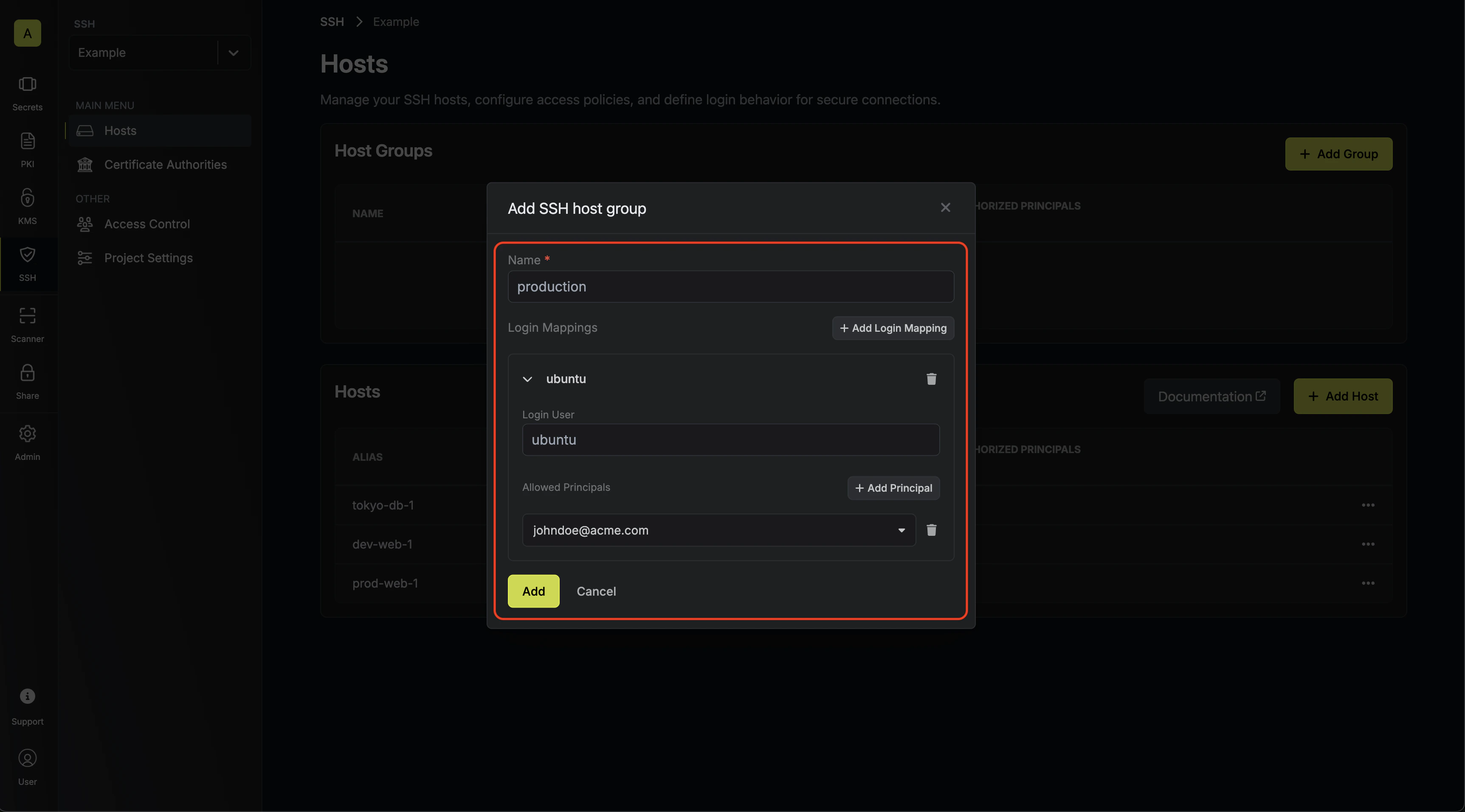 ssh group add group 2