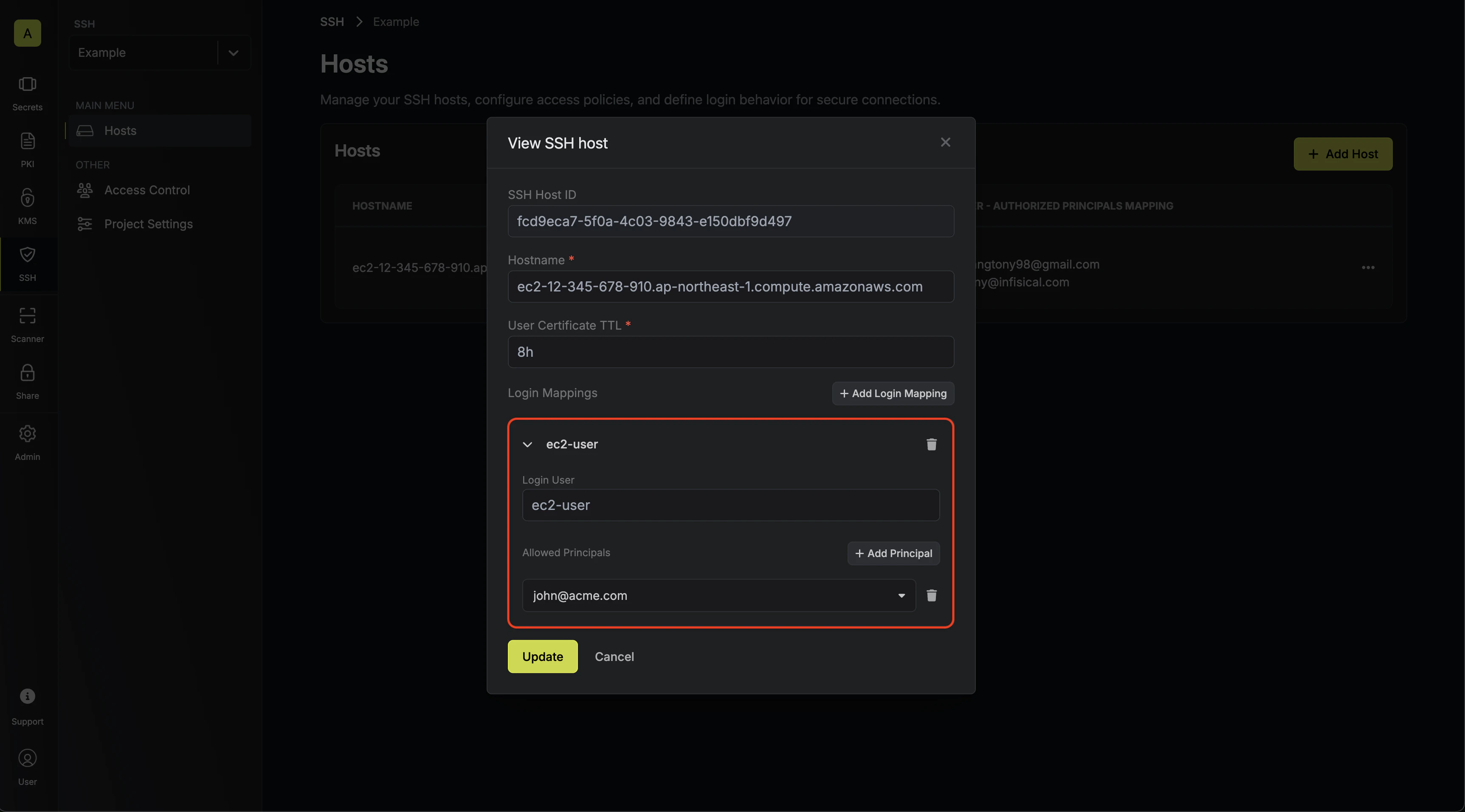 ssh host mappings